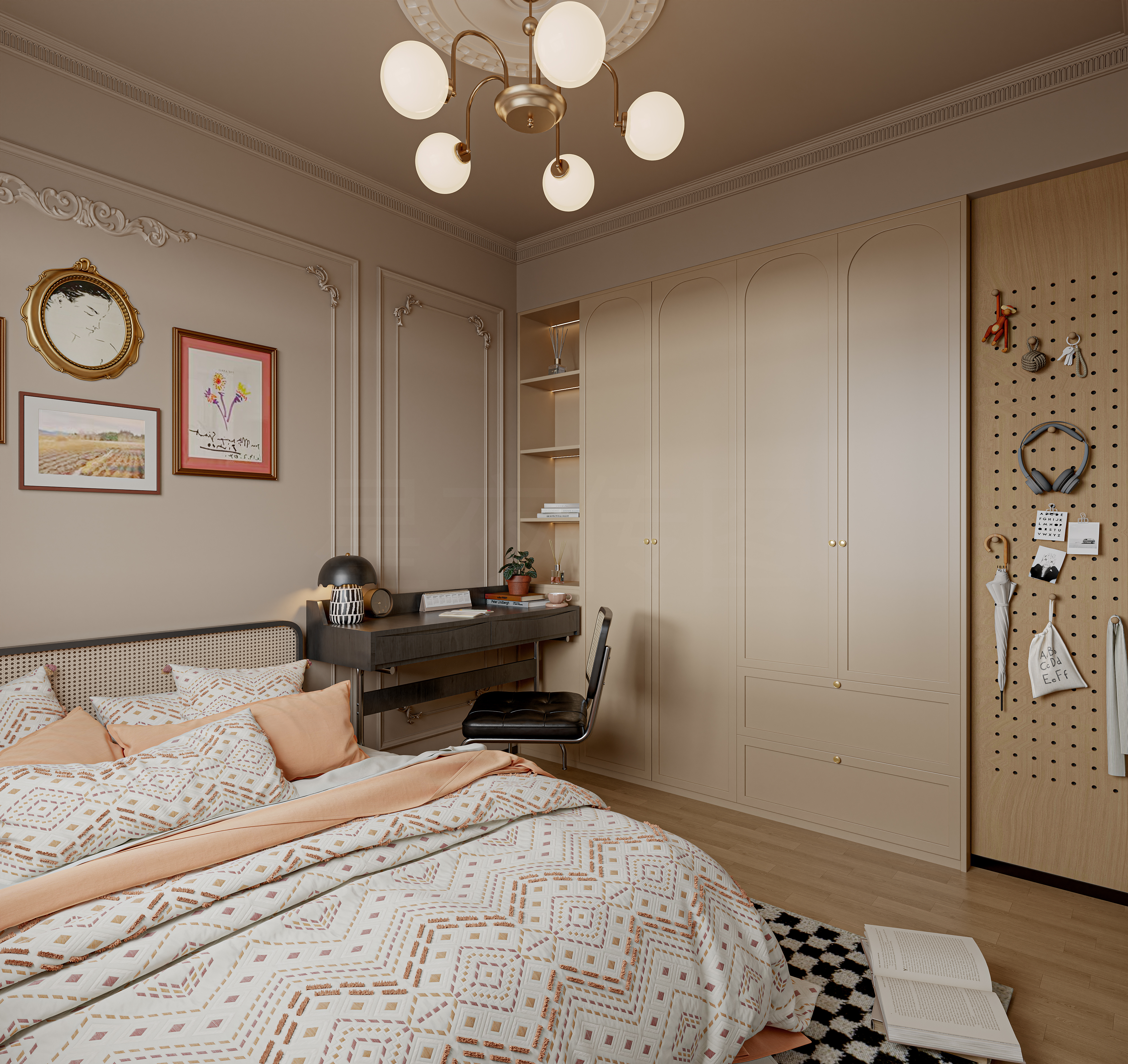 复古红砖 × 实木柜｜美式家装效果图-2