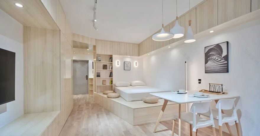 34㎡迷你小宅,斜线切出来的静谧原木居室!-0