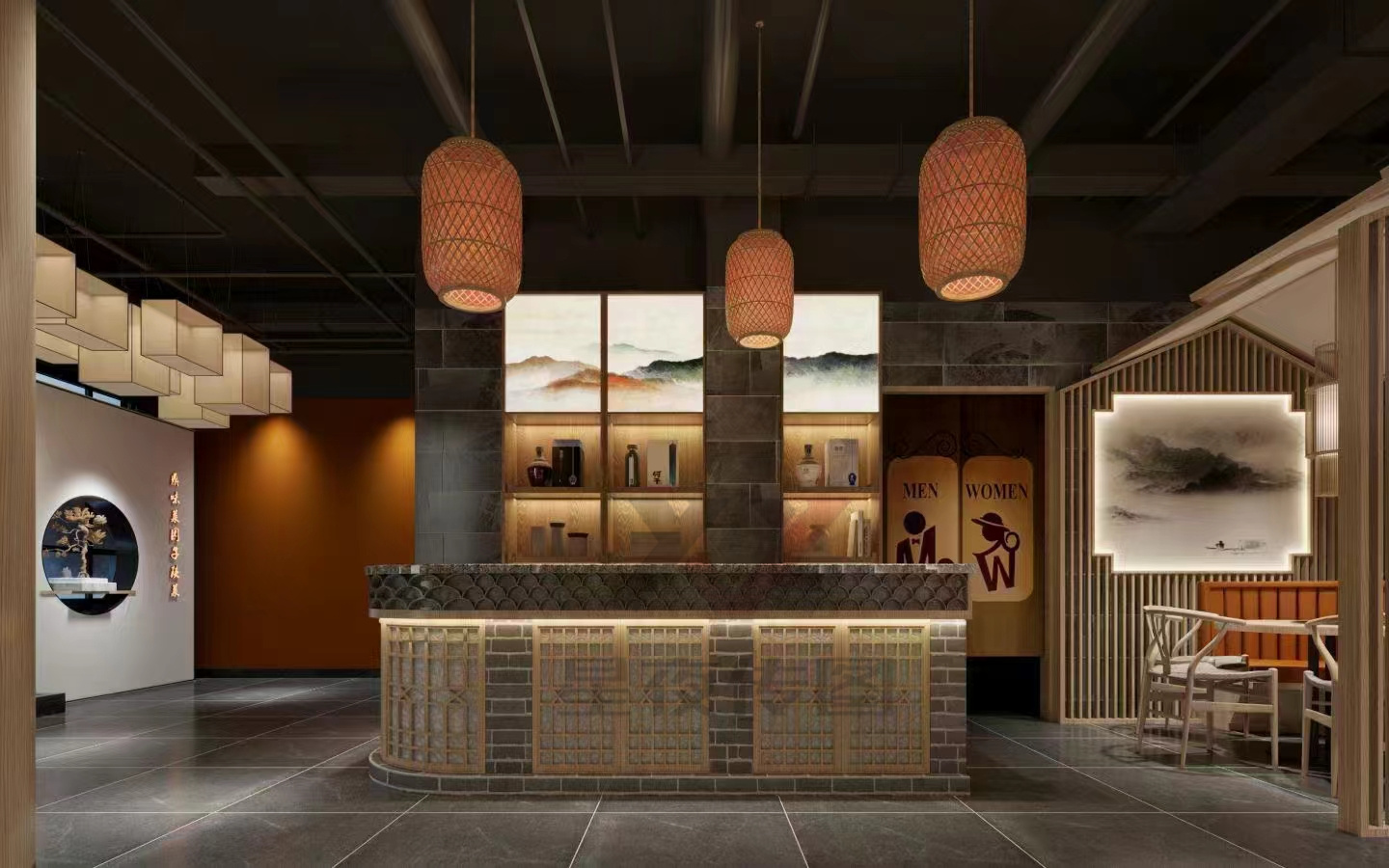 禅意风满满的工装餐馆效果图-0