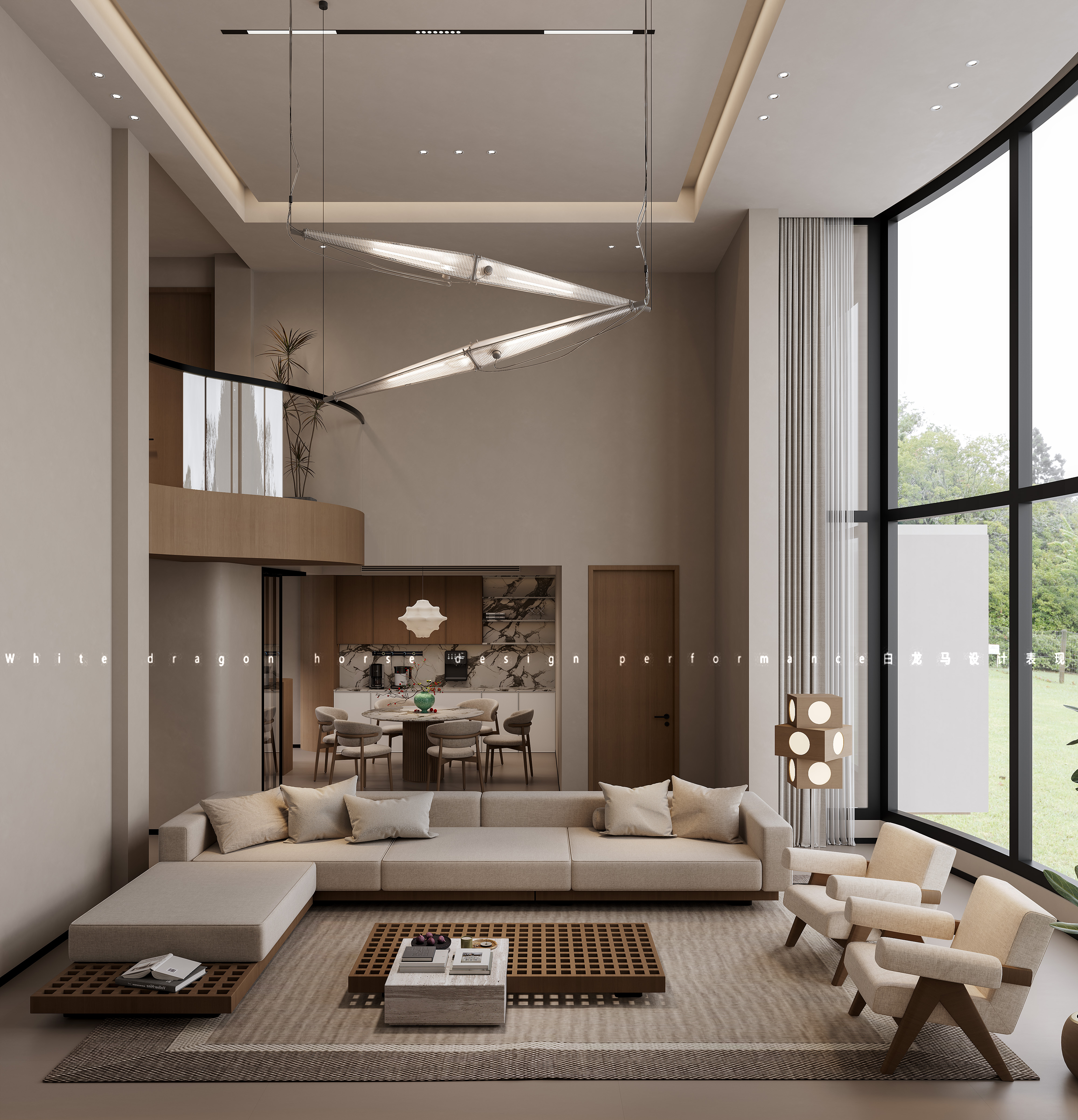现代挑空别墅白龙马效果图丨白龙马设计与表现效果图-6