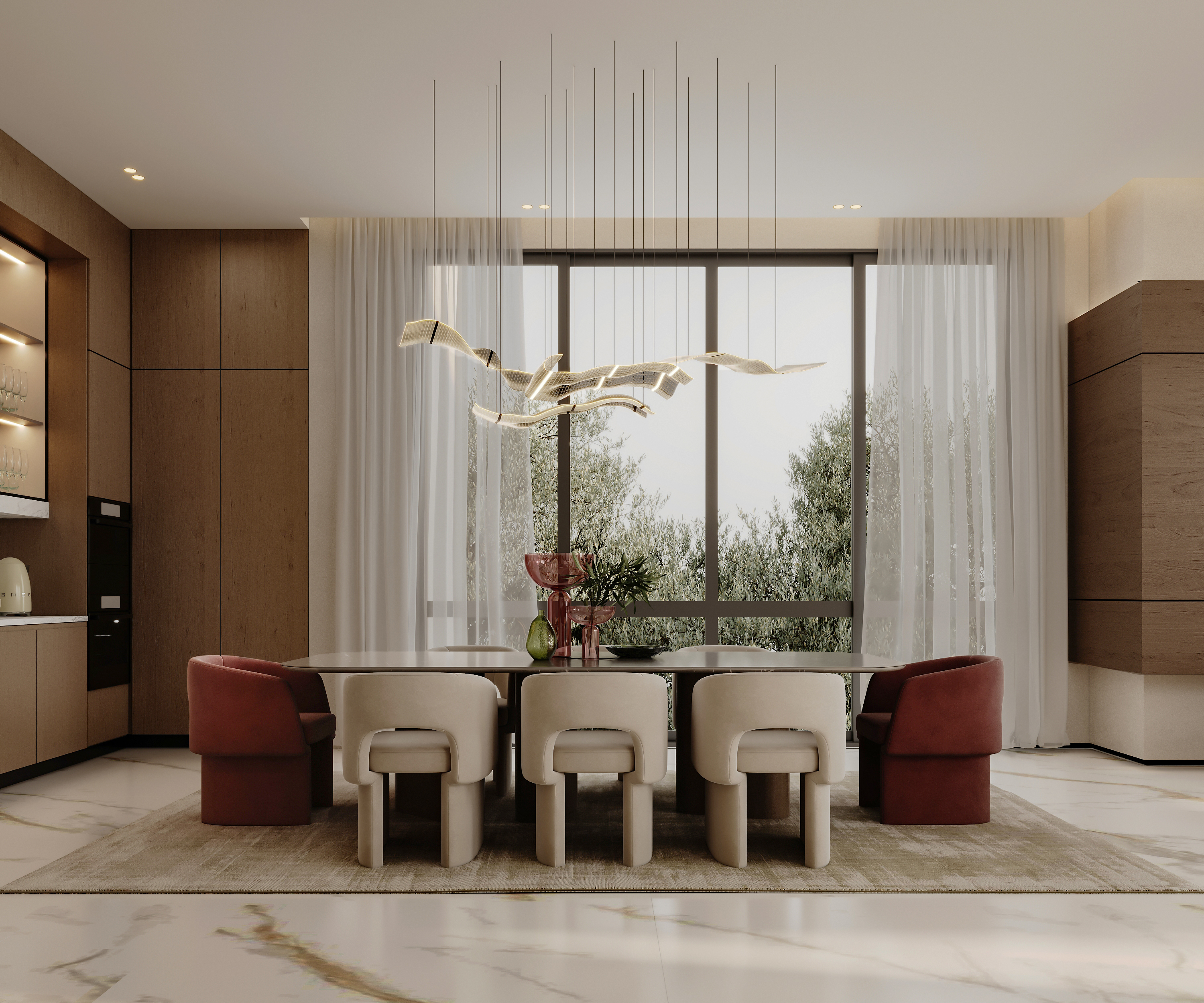 红色起居与用餐空间丨卡塔尔丨SALMA MOHAMED-8