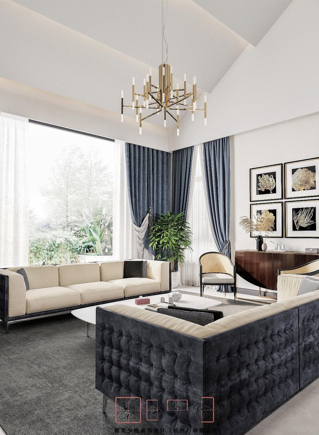 
大挑高斜屋顶的现代客厅方案 -7