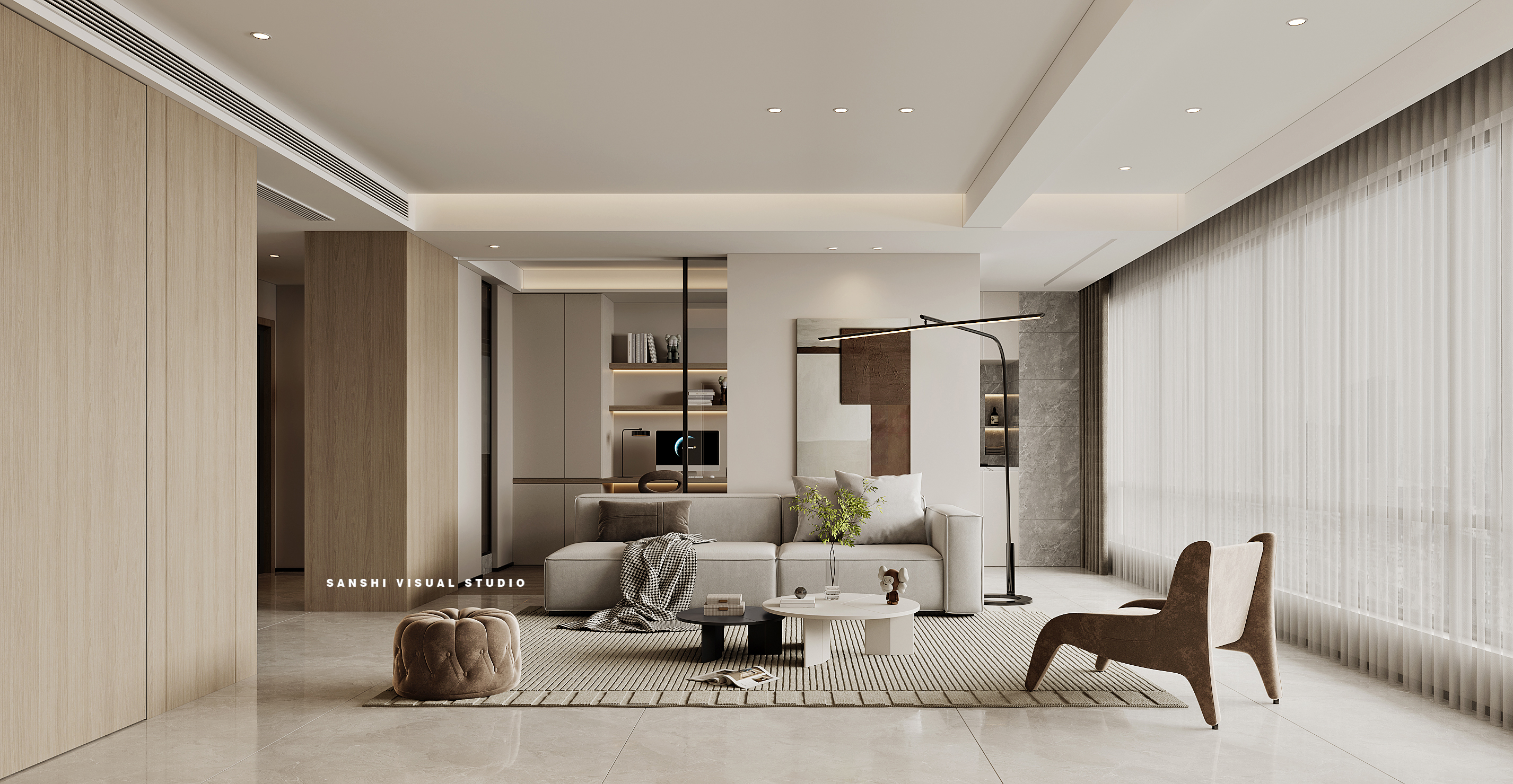 现代风格客餐厅,卧室设计丨三石视觉-3