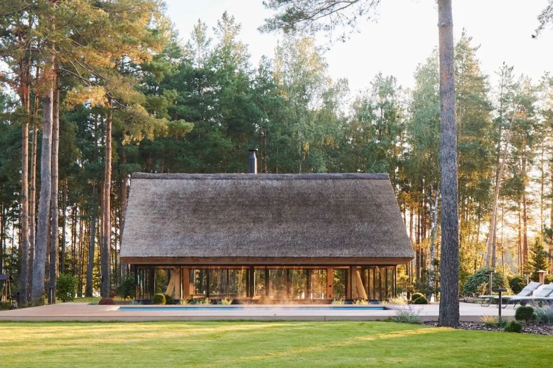 湖边森林中的钢构游泳池房丨立陶宛-17