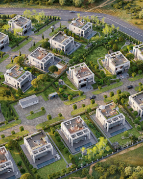 3D architectural visualization of a cottage estate