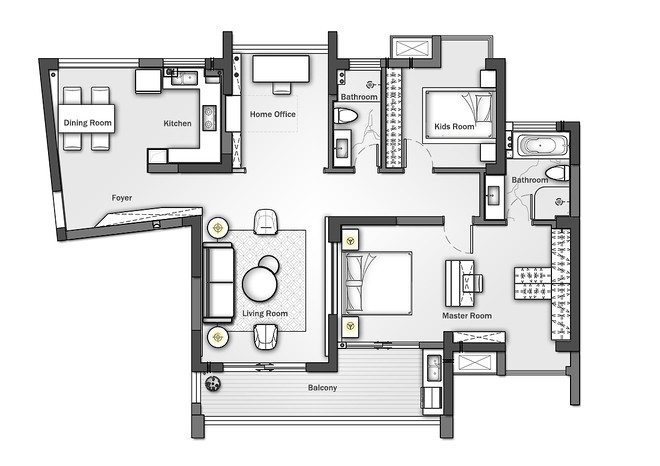 三居150平米装修案例（武汉壹零空间设计观自在）-15
