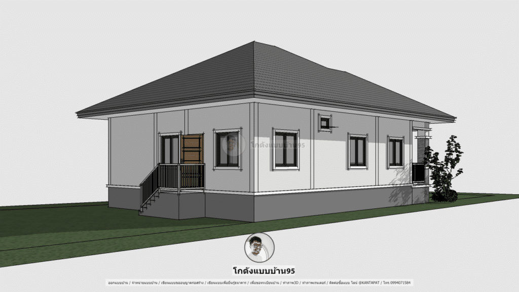 บ้านชั้นเดียวยกพื้นสูง P-2134 สไตล์บ้านปั้นหยา แบบบ้านสวย 100 ตร.ม.-17
