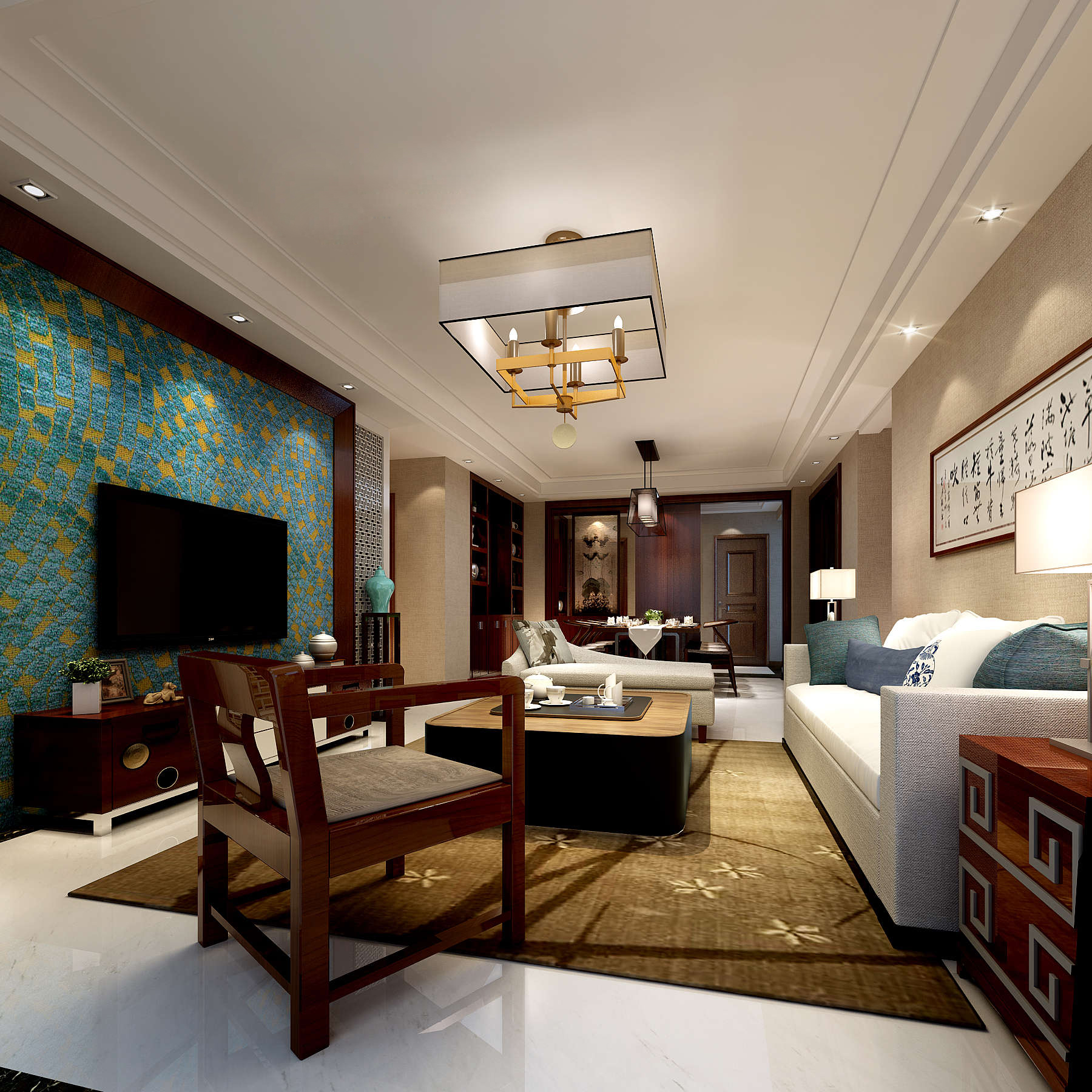 新中式 中式古典 奢华家装别墅样板房-3-7