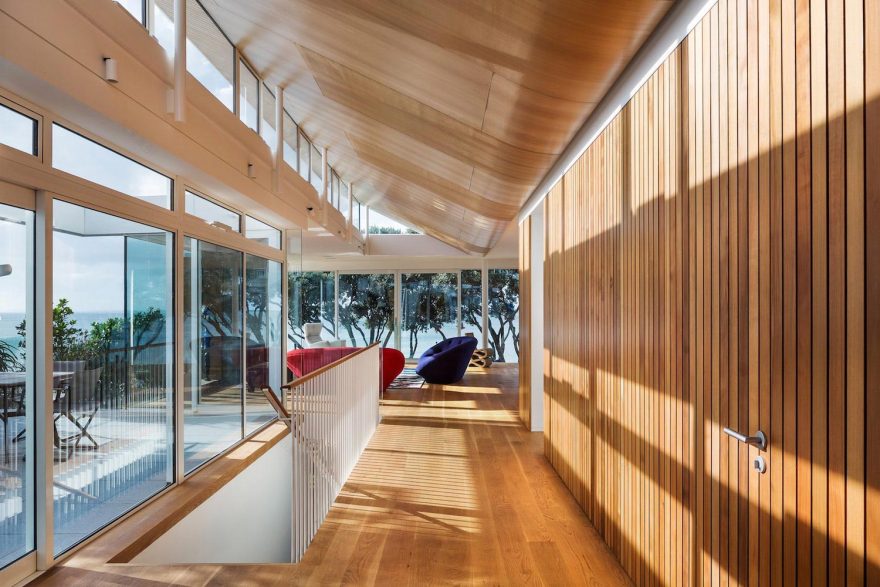 Warm and comfortable interior of a house which contrasts with the sleek exterior of white pre coloured fibre cement CAANdesign Architecture and home design blog-4