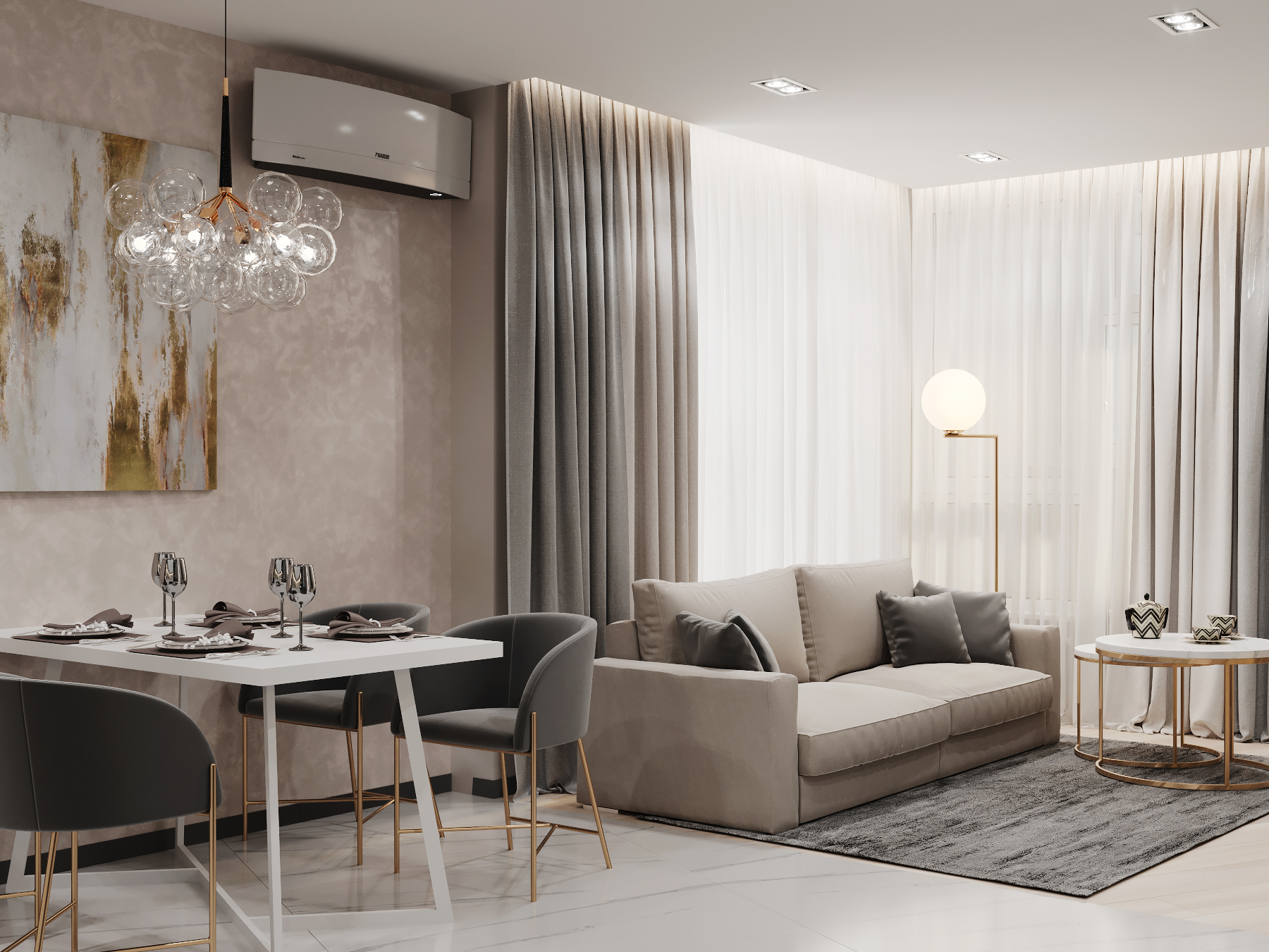 Design of a modern apartment with classic elements.-2