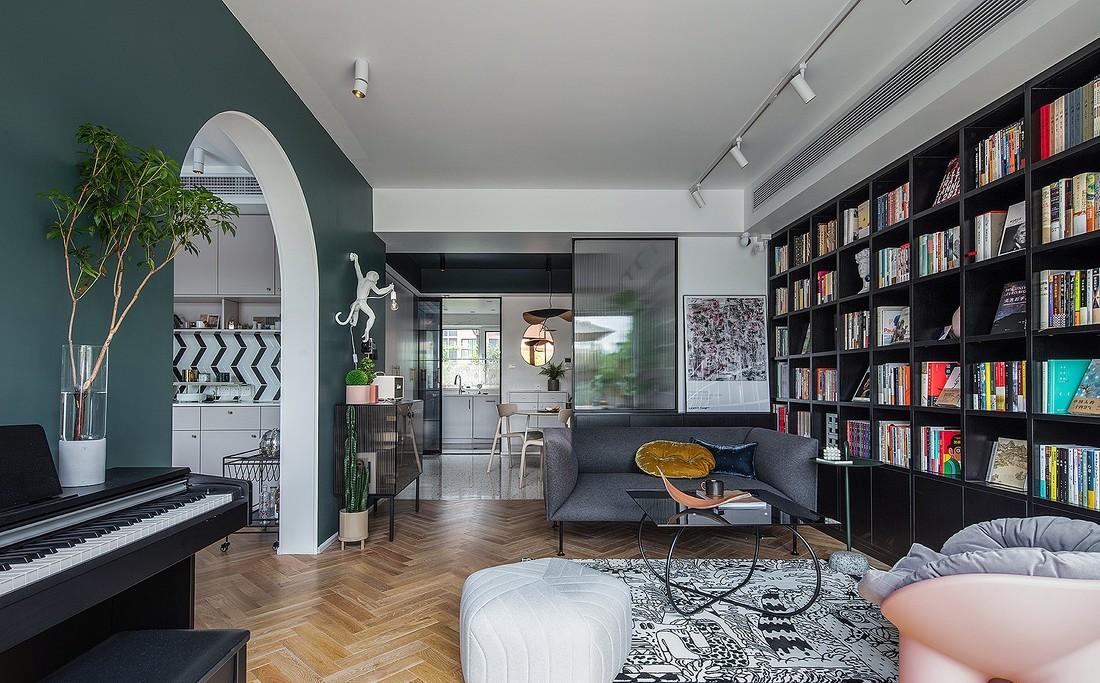 深白设计丨平层丨抛弃电视不要客厅，住进全能的复古图书馆-6