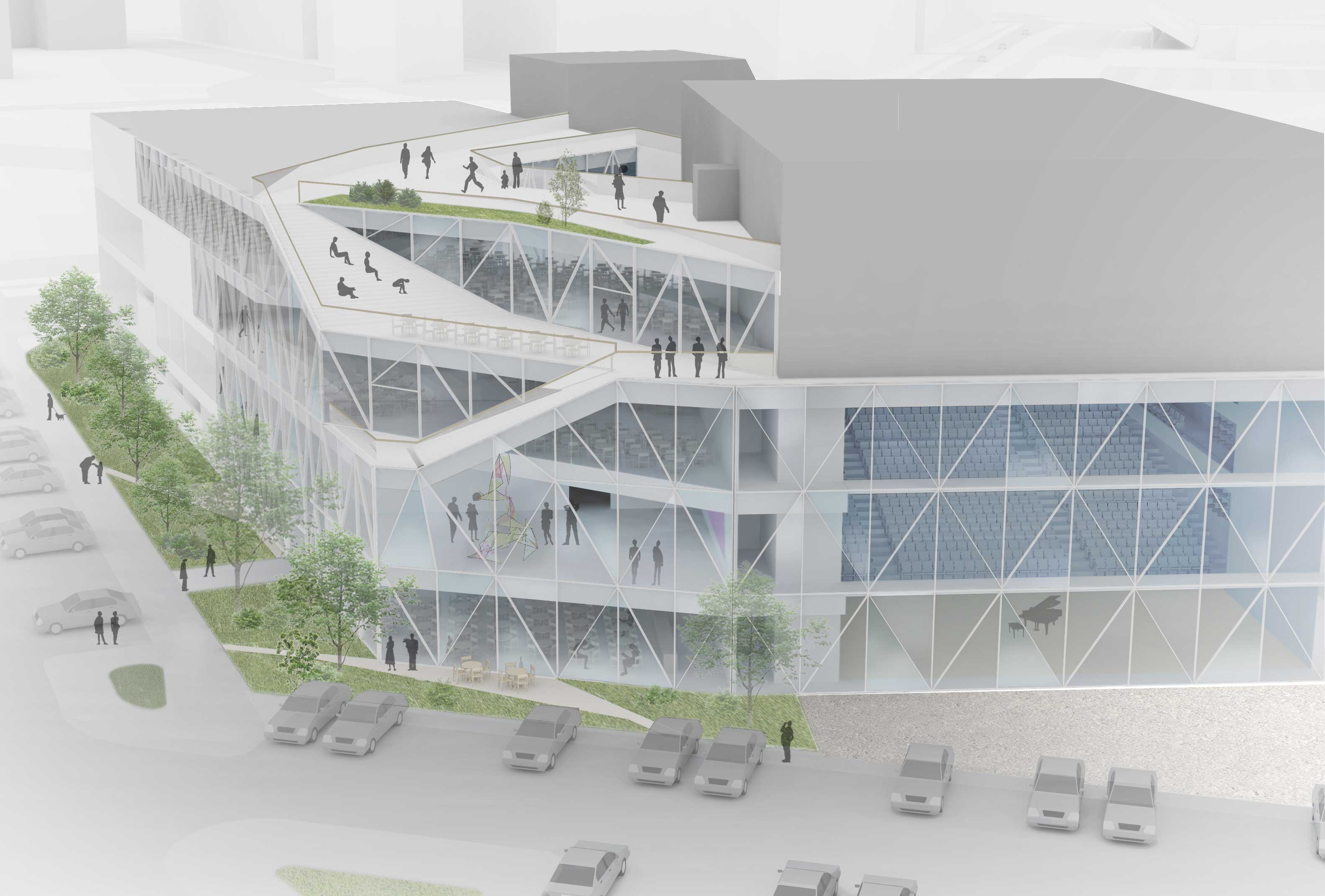 多功能大厅设计，融入城市景观，打造自然地形空间-11