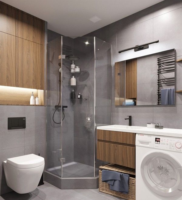 5㎡卫生间高级设计方案 | 洗衣机巧妙融入洗漱台与收纳柜-20