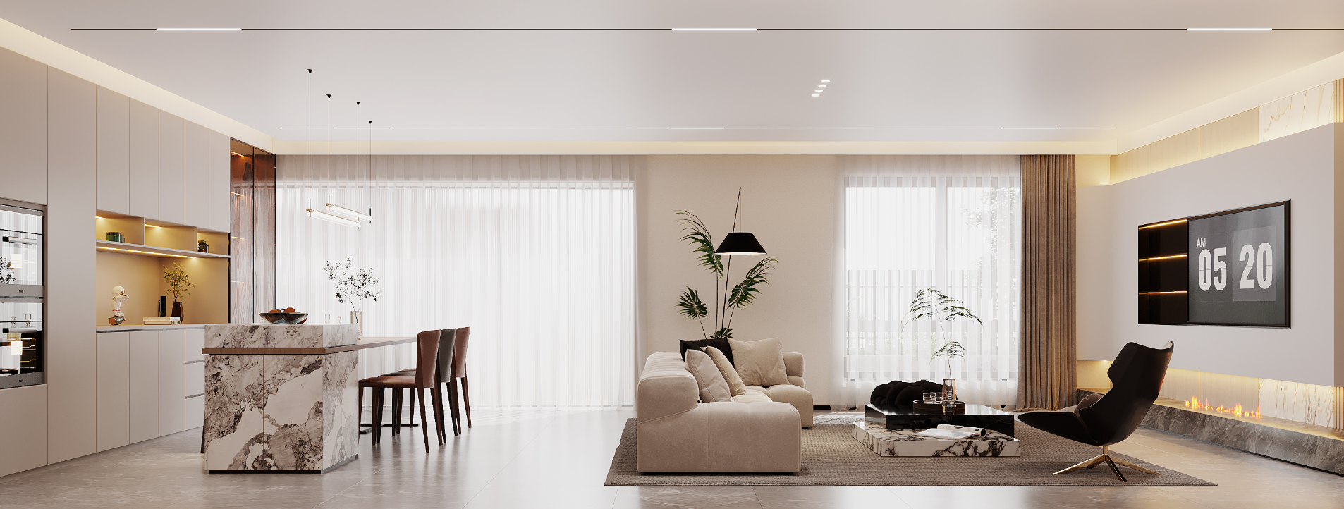 现代别墅室内+庭院效果-8