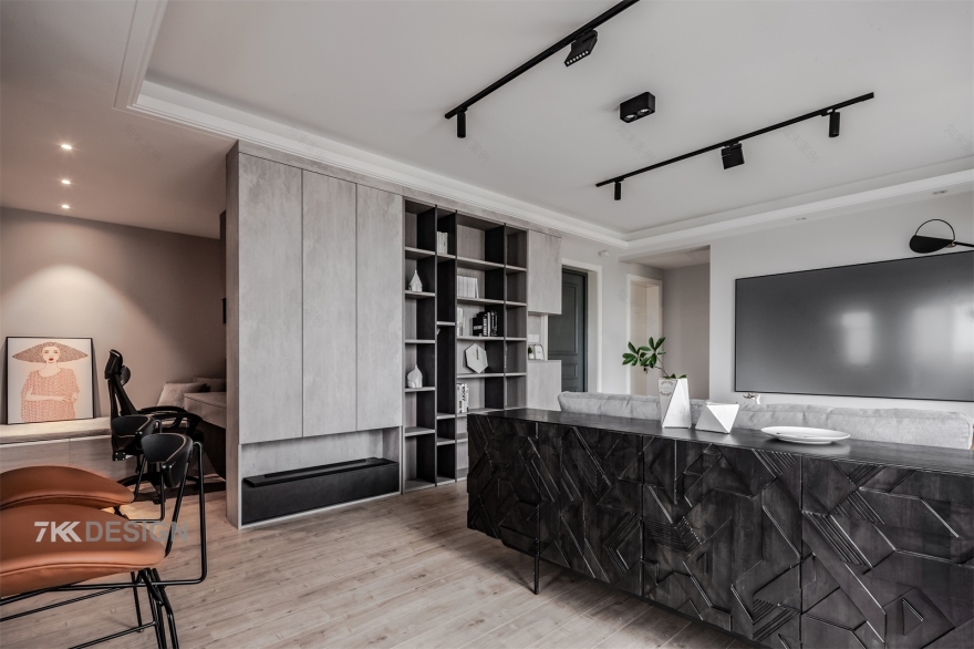 黑白灰工业风的精装房改造-70