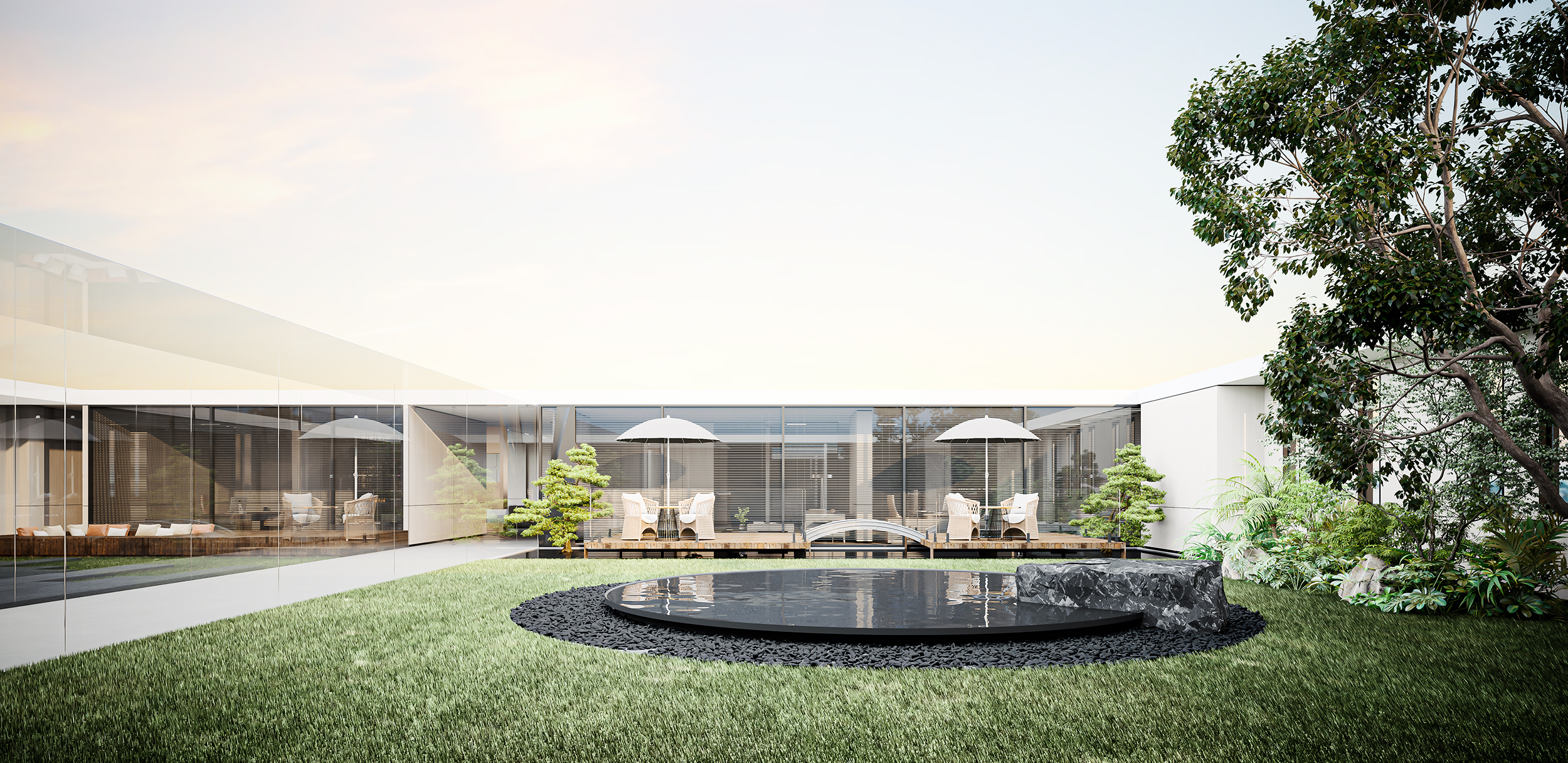 “治愈系”办公空间庭院设计丨图夫 x 金该-1