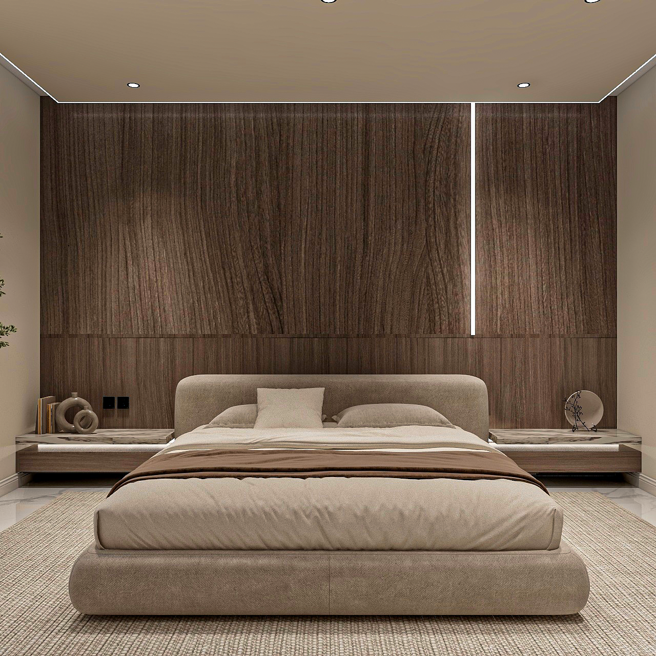 Warm Wood and Neutral Tones Master Bedroom-1