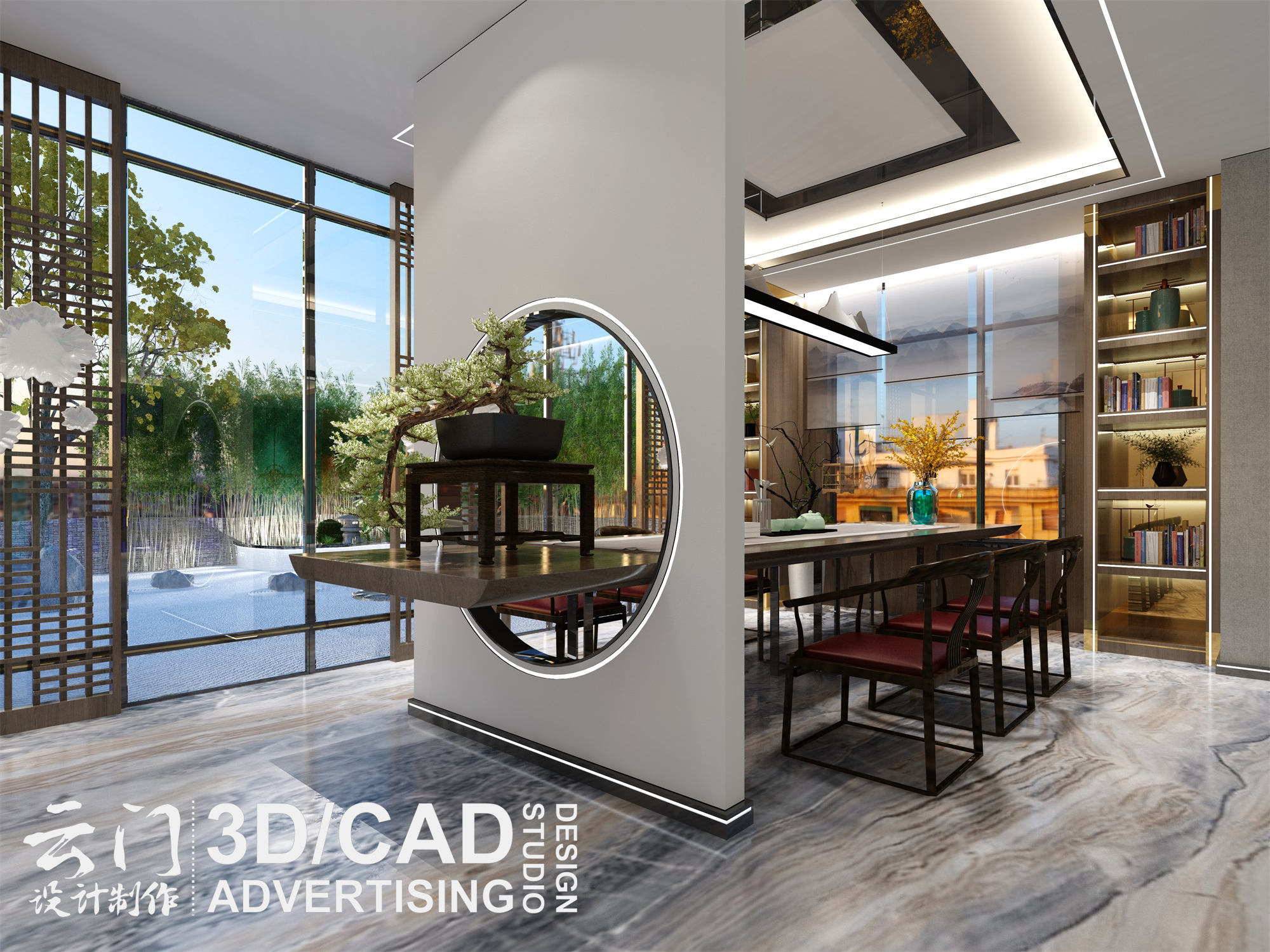 新中式书房茶室设计案例 | 云门制作-9