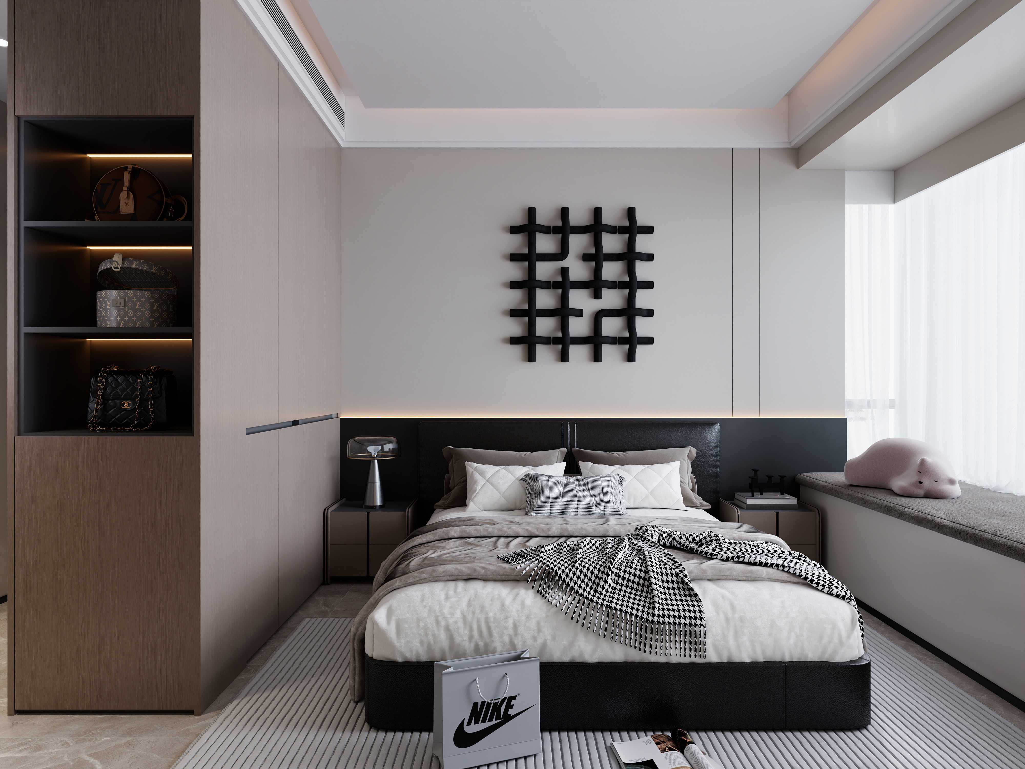 酷家乐现代意式卧室+书房效果图-0