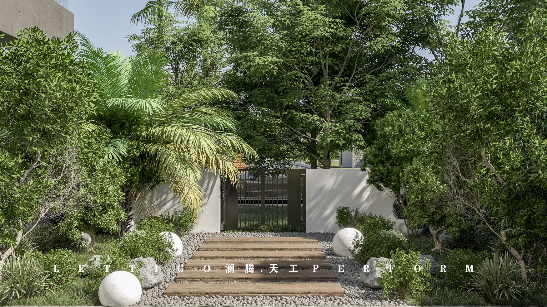 现代泳池别墅外观+庭院花园-3