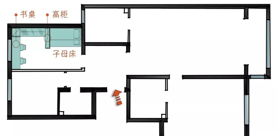 莫兰迪色系撞色设计，打造 107㎡三室一厅的时尚空间-23