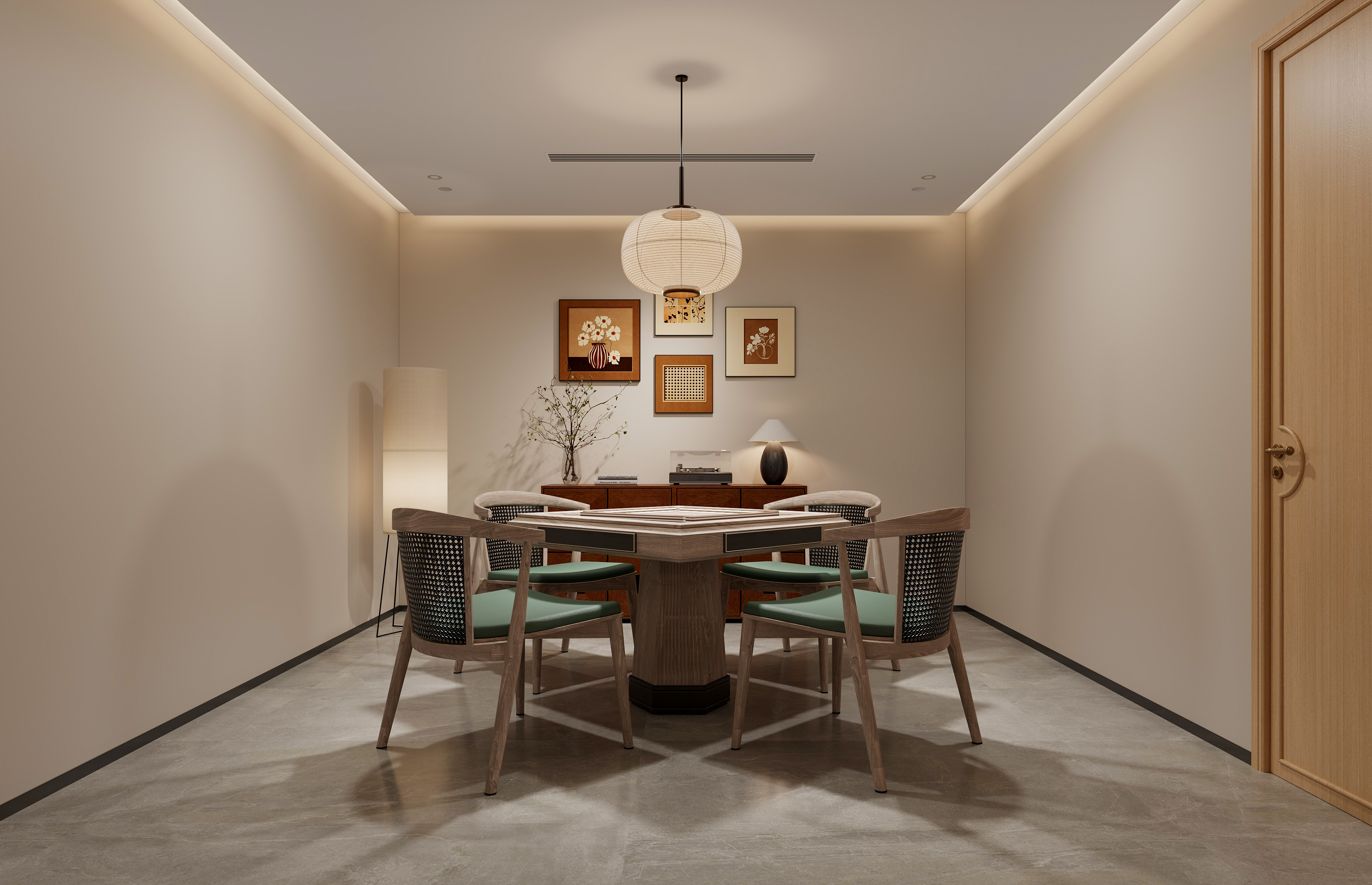 复古风别墅客餐厅效果图表现-2