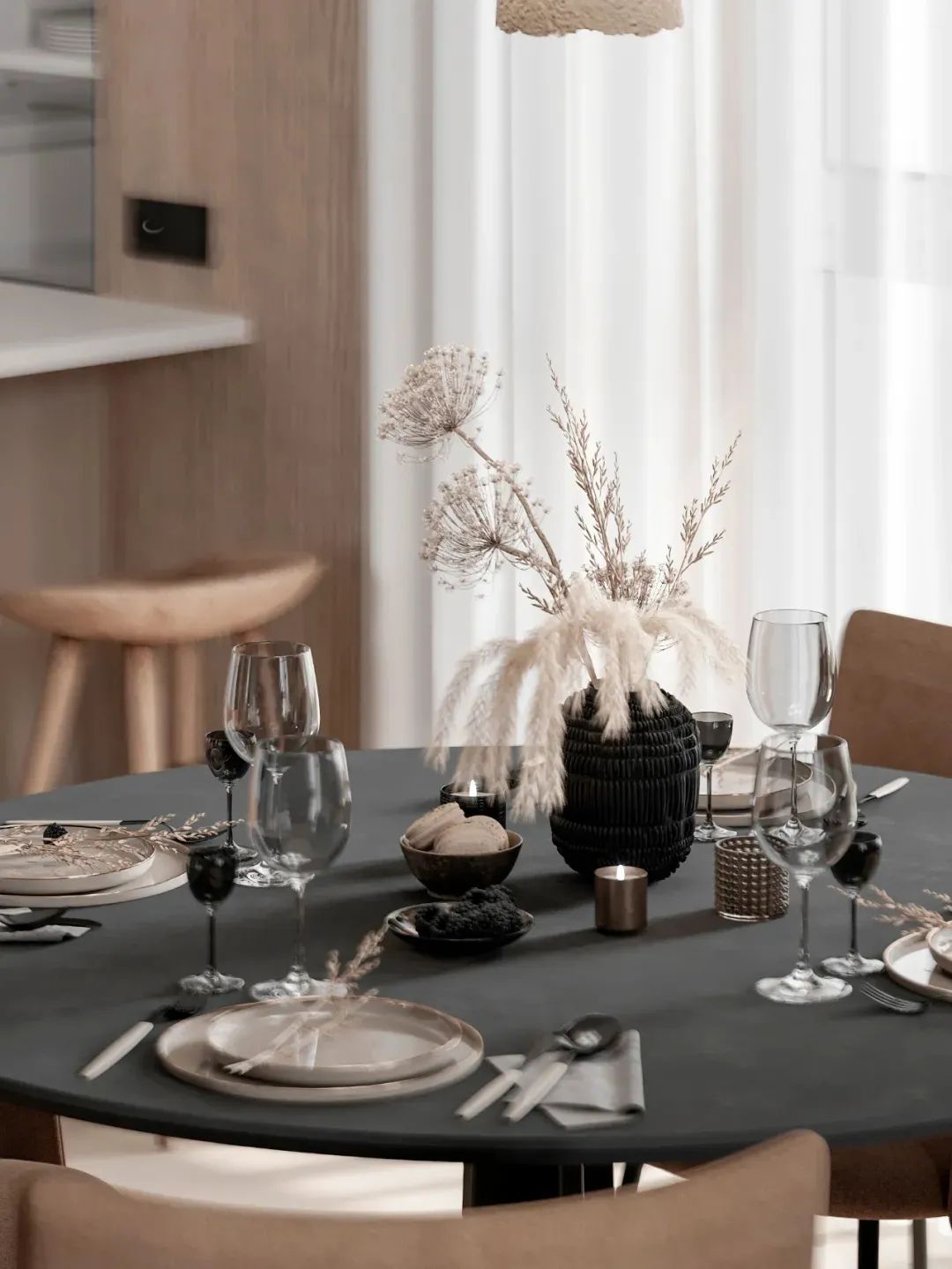 75㎡简约原木高级黑,年轻夫妇的完美之家丨Tomkin Design-21