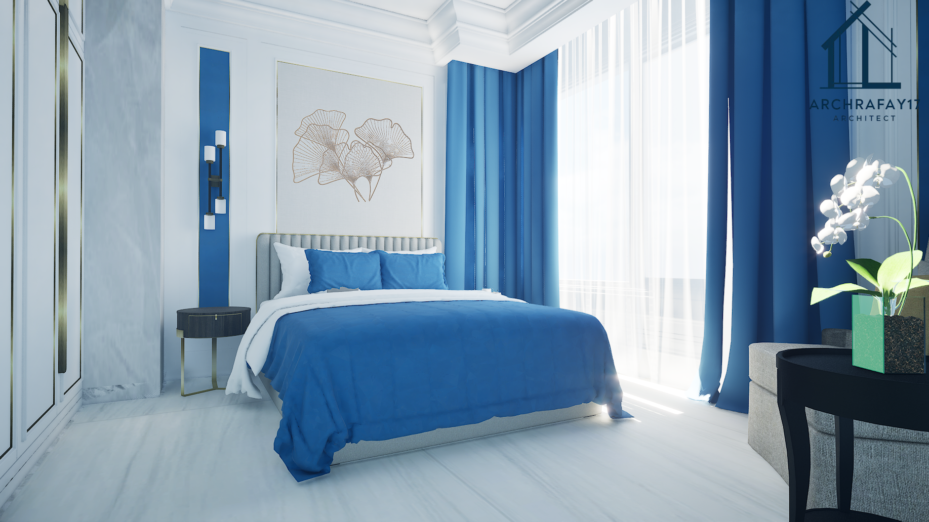 Minimalist Bed room interior design blue scheme-4