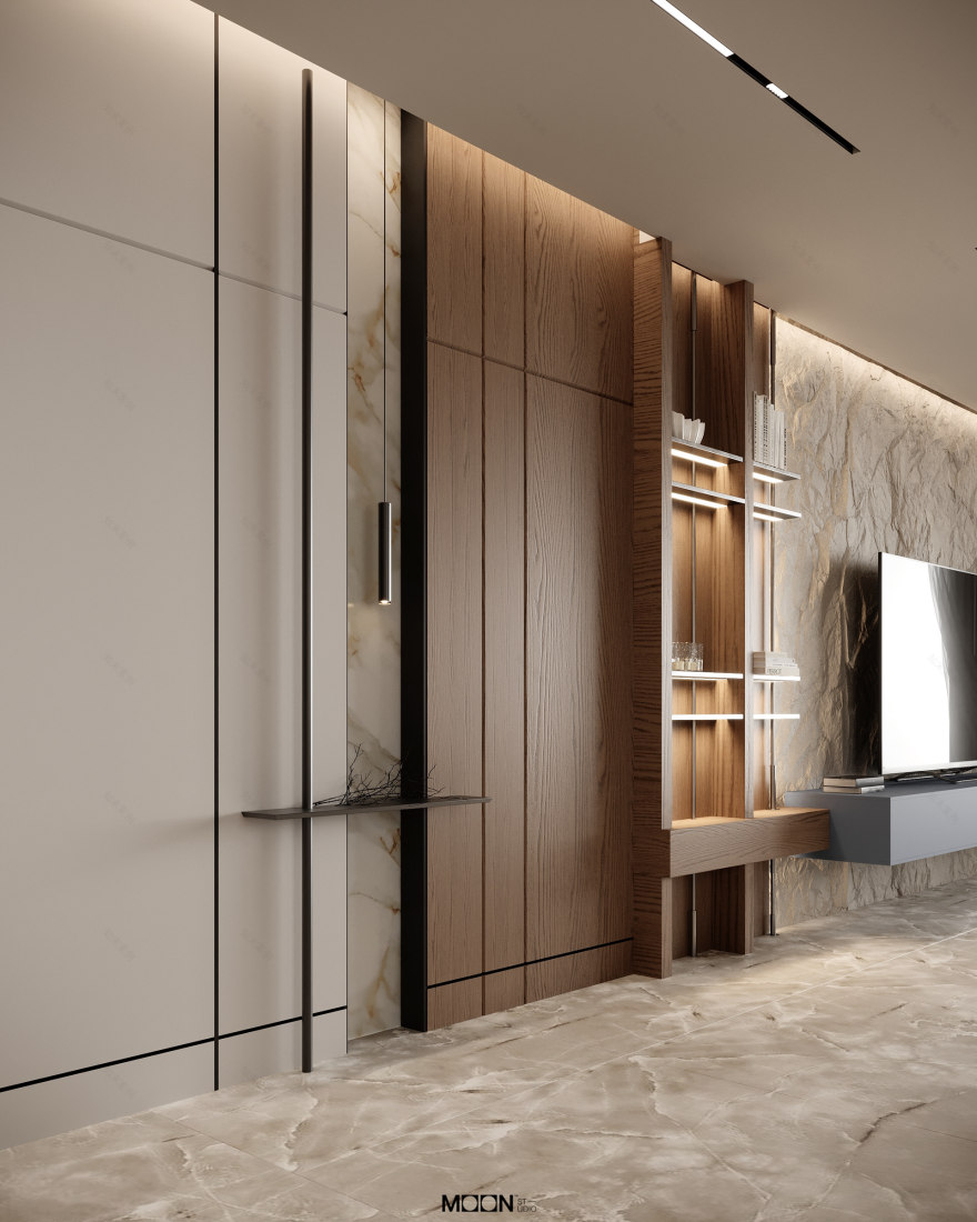 此处desgin可能拼写错误,正确的应该是design,Hall design可翻译为大厅设计 丨Moon Studio-10