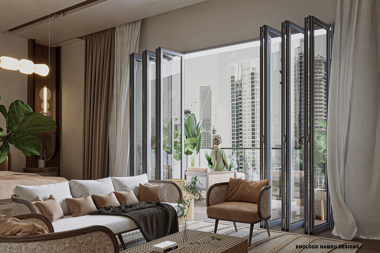 Modern organic bedroom design with Rattan touch-11