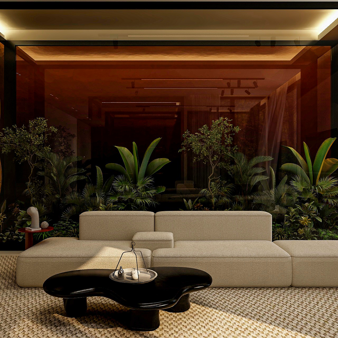 Sleek and Green Living Room-5