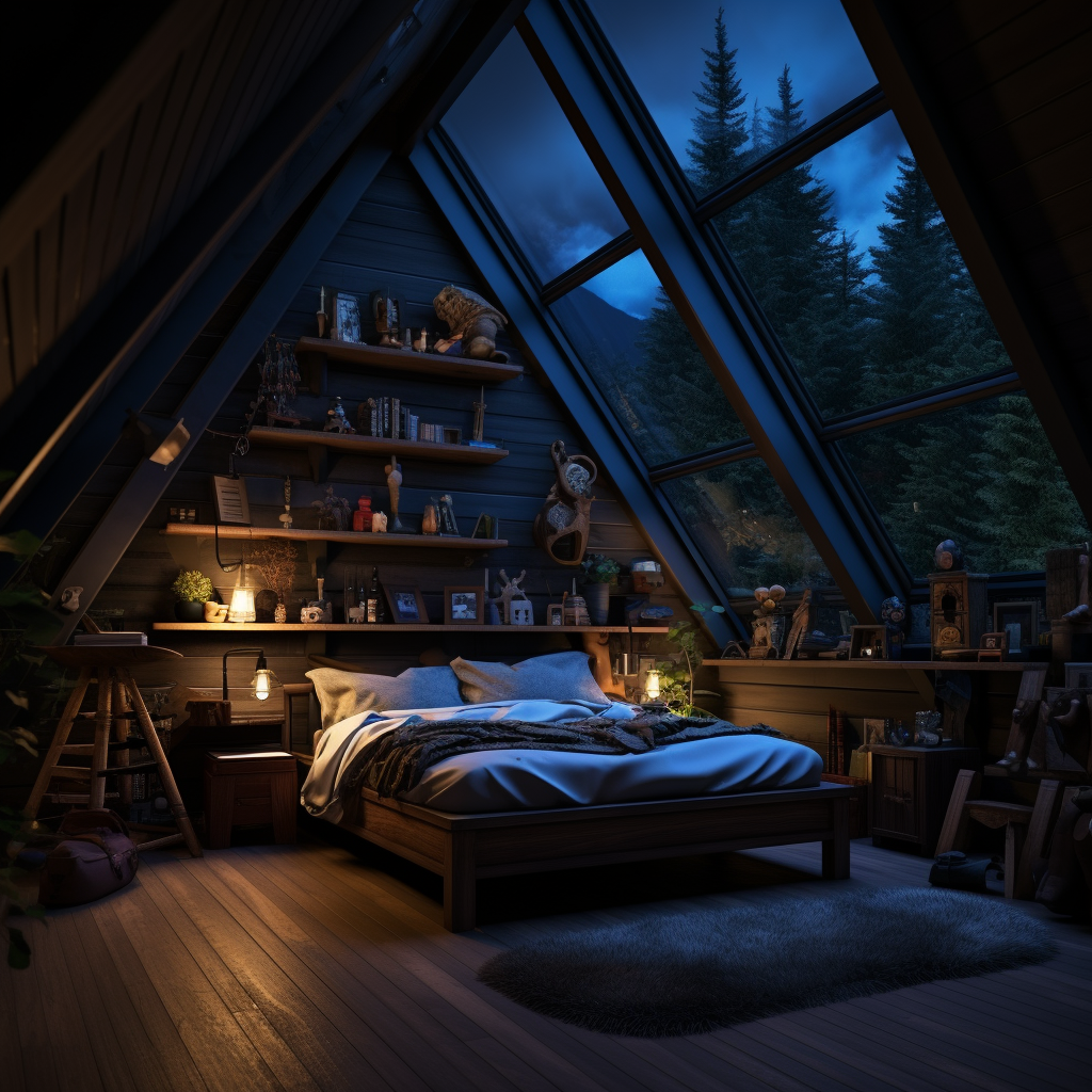 林间小屋的二楼到晚上了-8