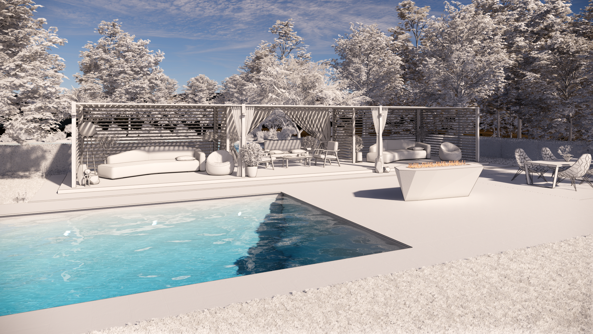 Modern pool lounge with firepit-6