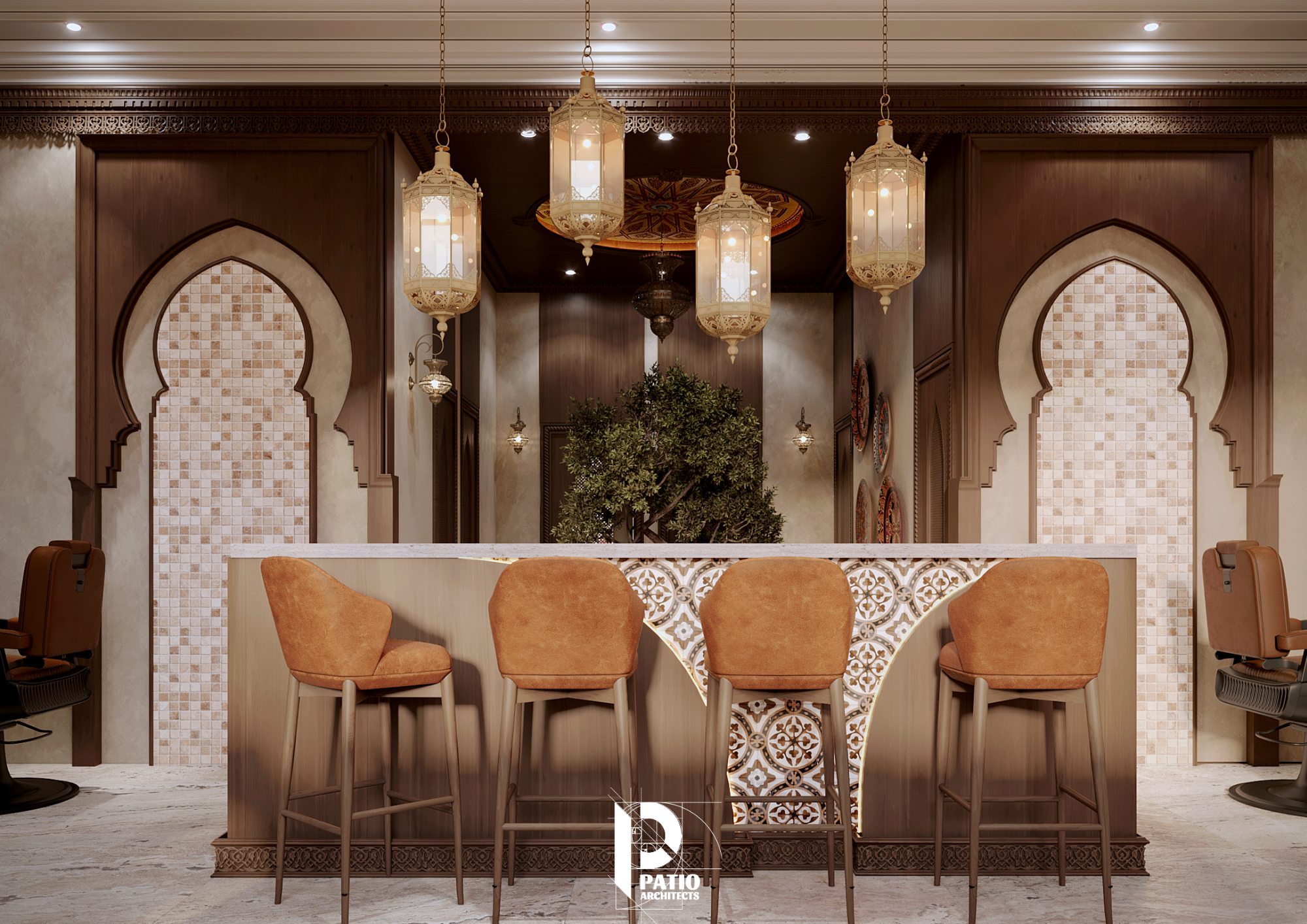 Men’s Hair Salon Entrance & Bar Area Interior Design-6