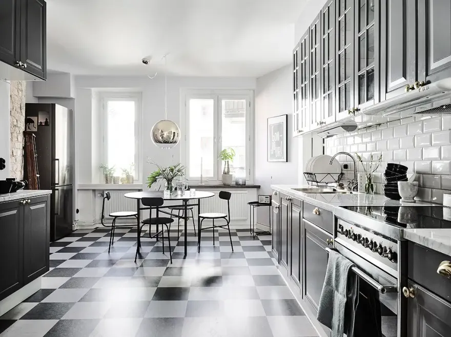 复古公寓的棋盘格厨房设计-2