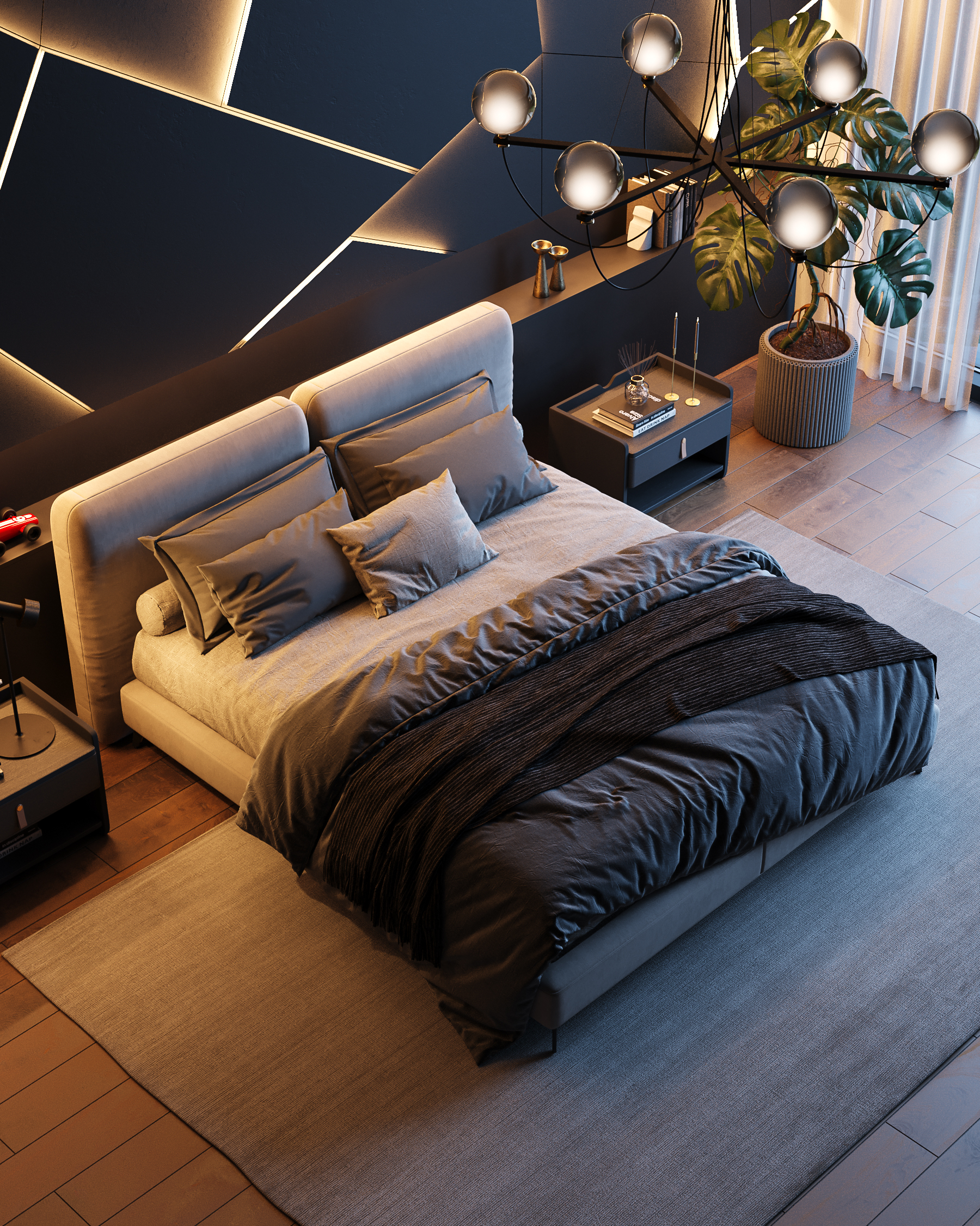 写实级室内渲染  几何线条卧室-8