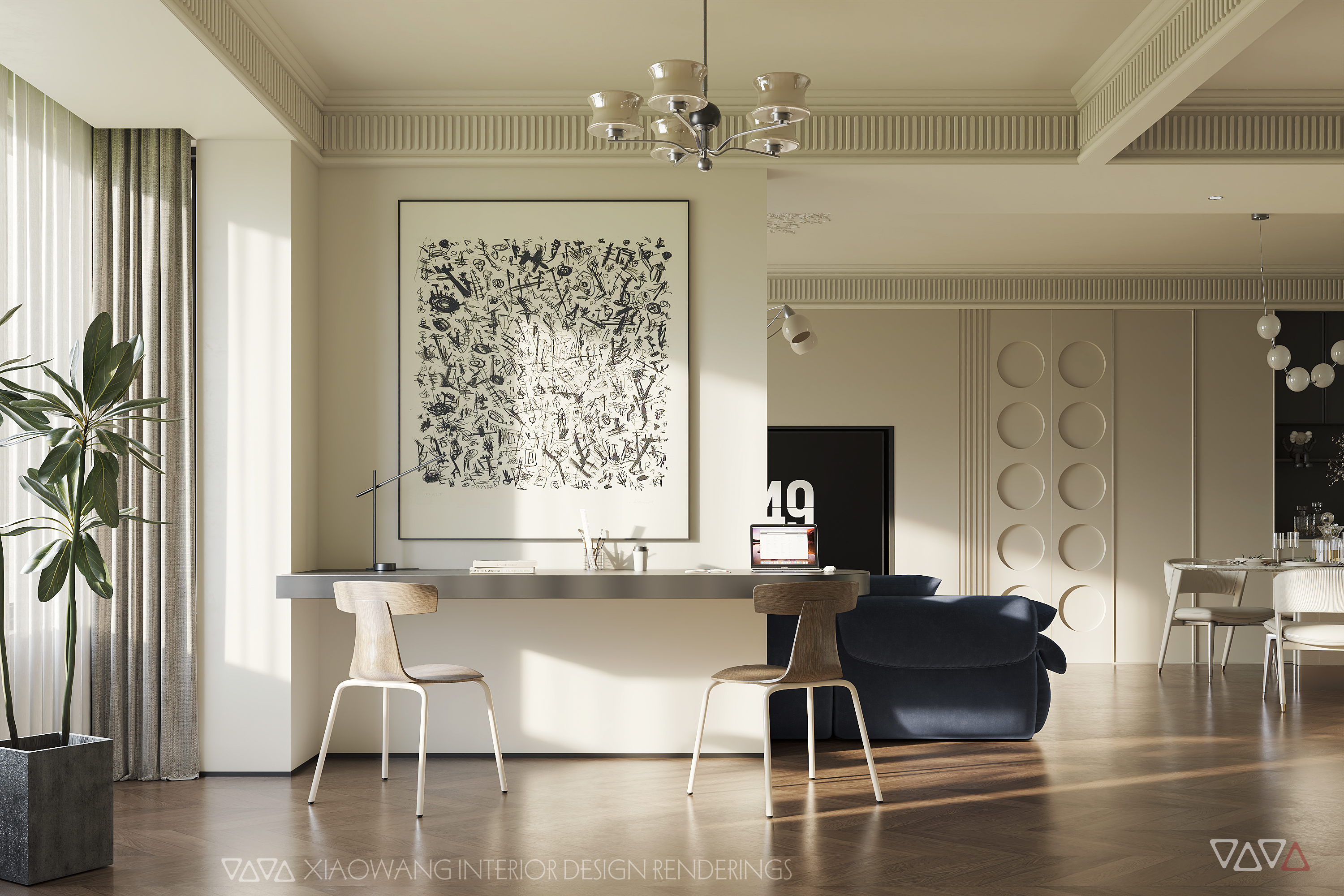 现代法式客餐厅效果图-3