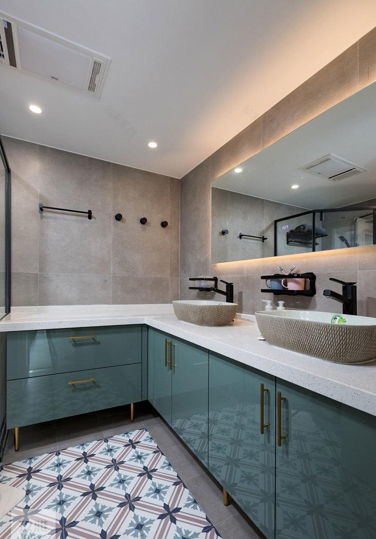 莫兰迪色系撞色设计,打造 107㎡三室一厅的时尚空间-57