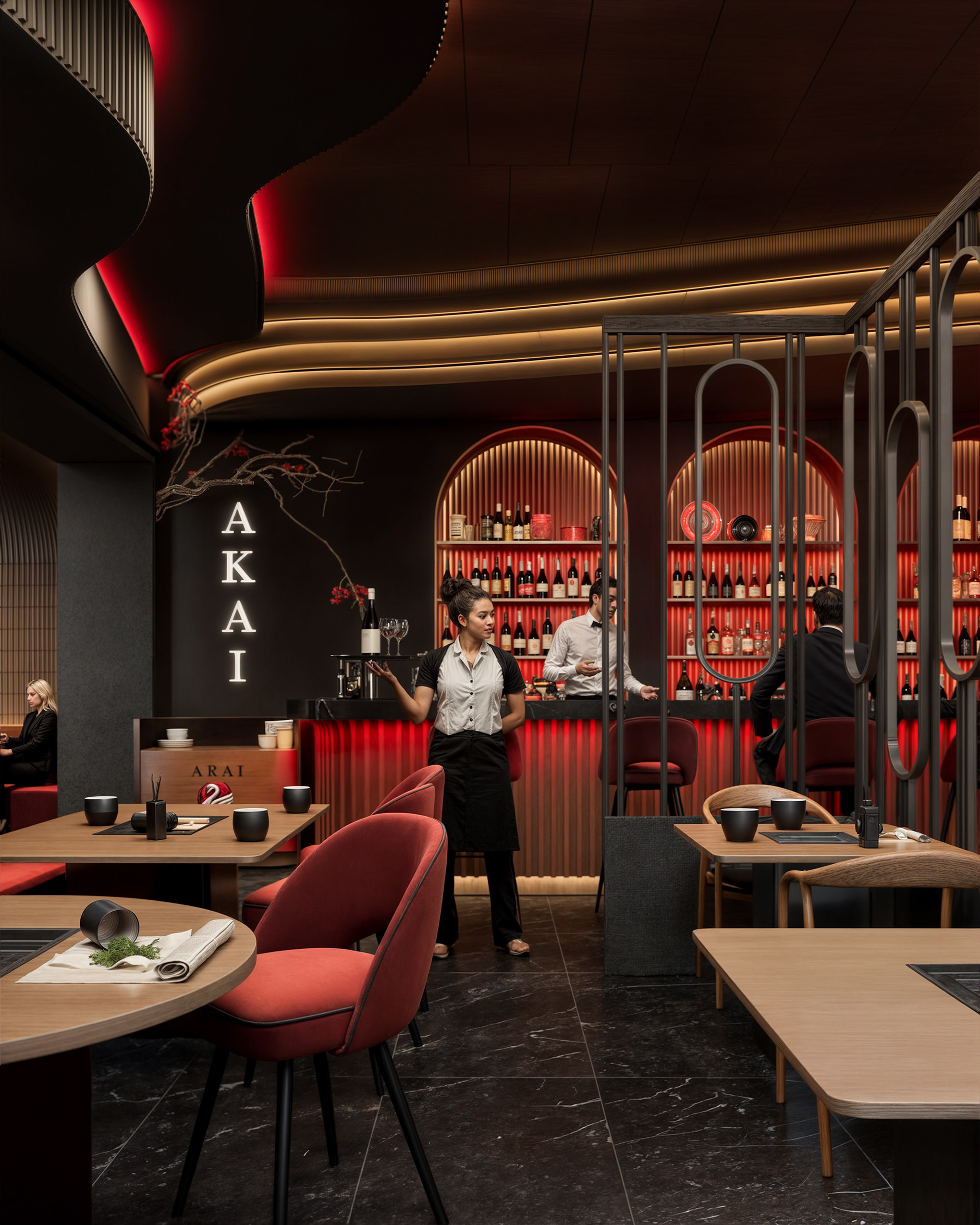 赤井餐厅酒吧（注：AKAI可能是人名、地名等特定名称，若AKAI有特定含义，需根据实际情况调整翻译） 丨德国柏林丨A  Plus Team-27