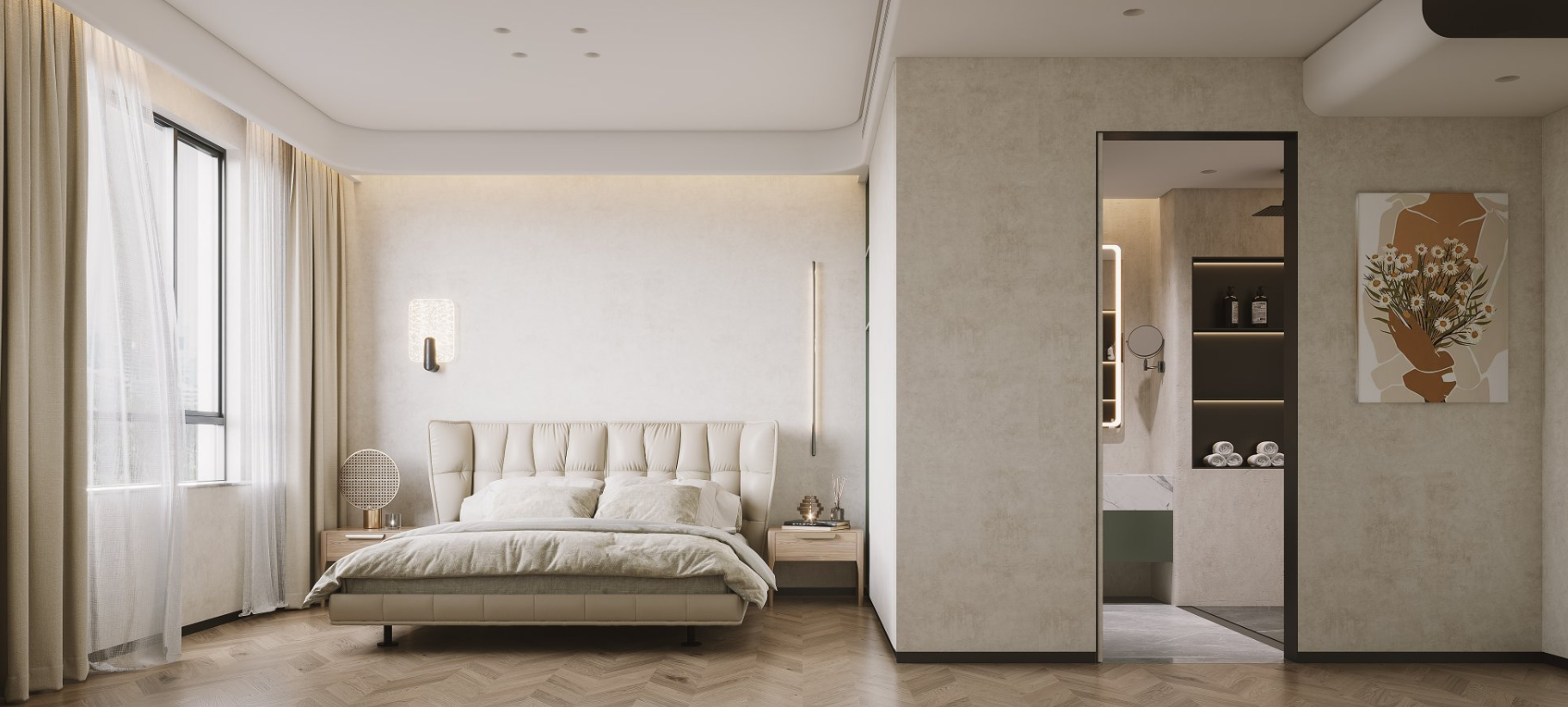 现代奶白色极简原木住宅设计-12