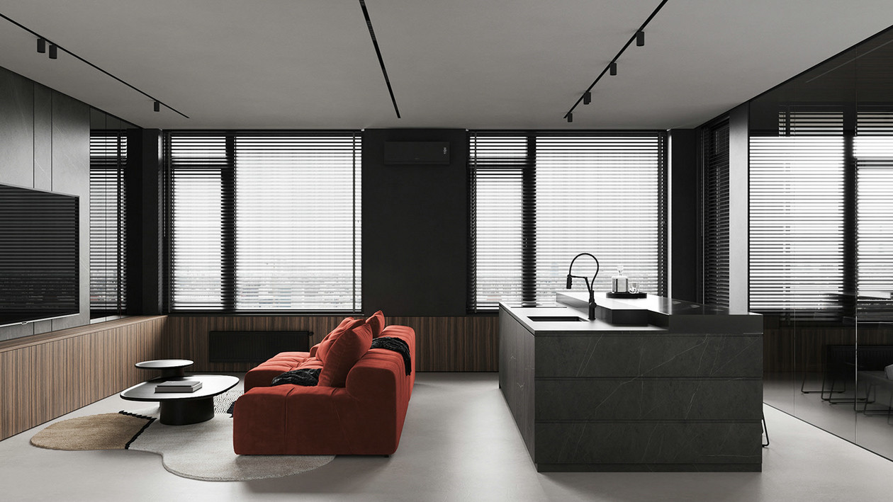 92㎡高级黑+红色 冬季飞舞的色彩-7