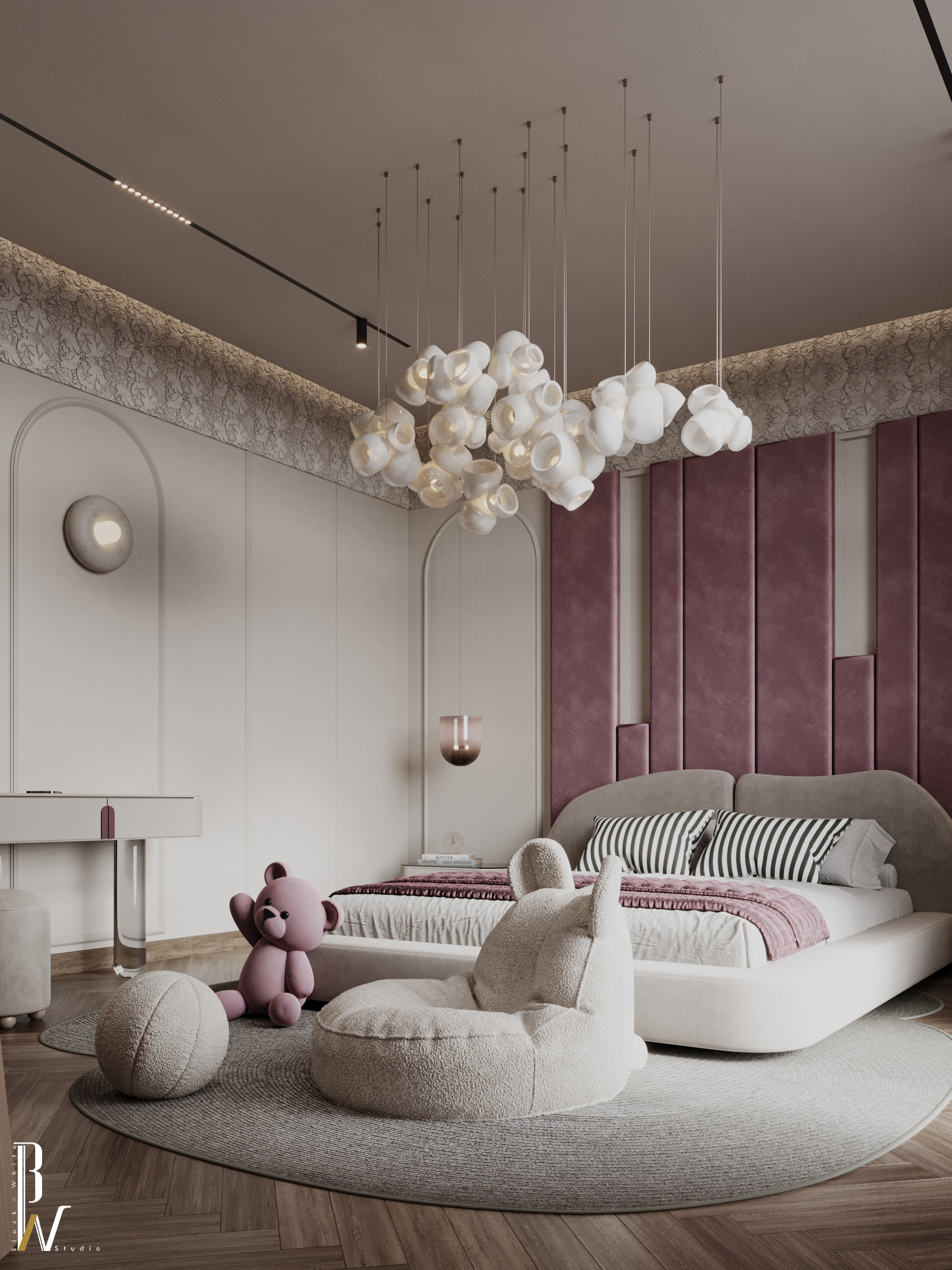 女孩卧室设计丨Black N White-20