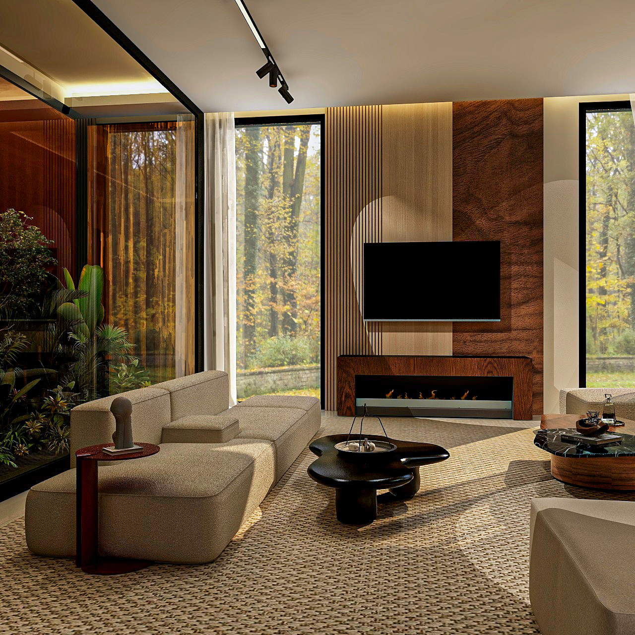 Sleek and Green Living Room-0