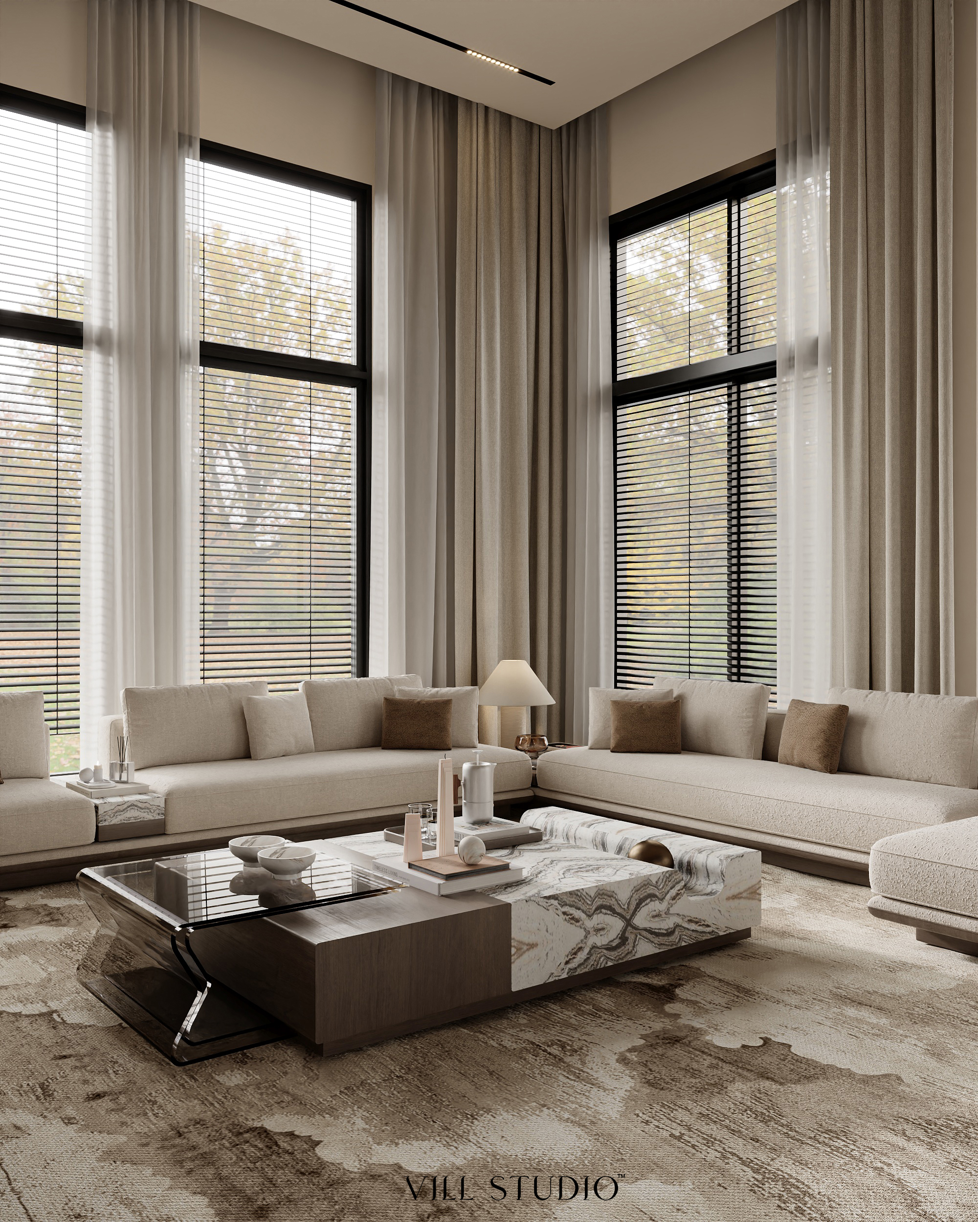 LUXURY VILLA LIVING & DINING INTERIOR DESIGN | KSA-9