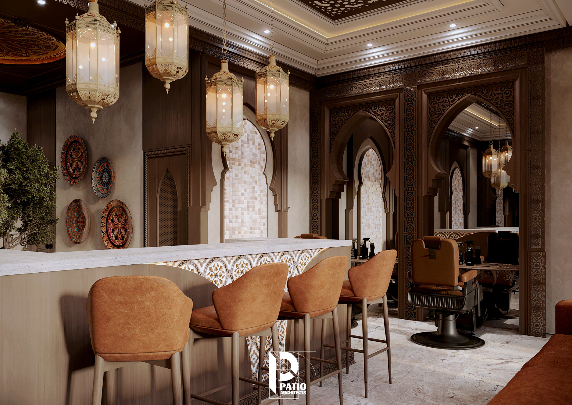 Men’s Hair Salon Entrance & Bar Area Interior Design-10