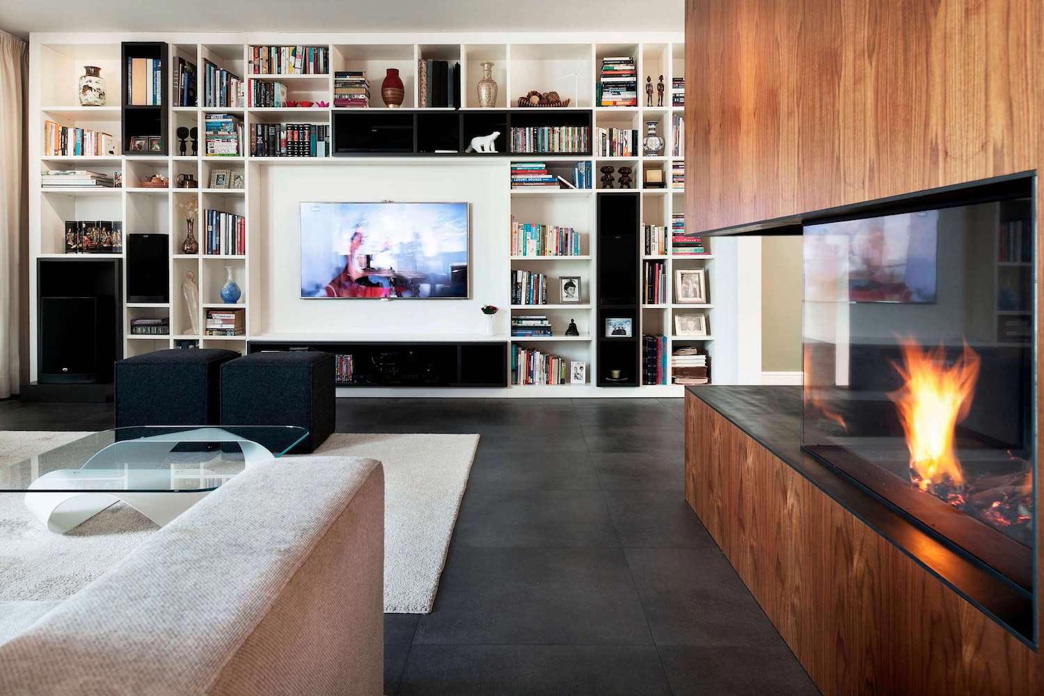 E2 Apartment designed in white and grey with a touch of a wood paneling around fireplace by Tchenguelieva Staynov Architects   CAANdesign  Architecture and home design blog-5