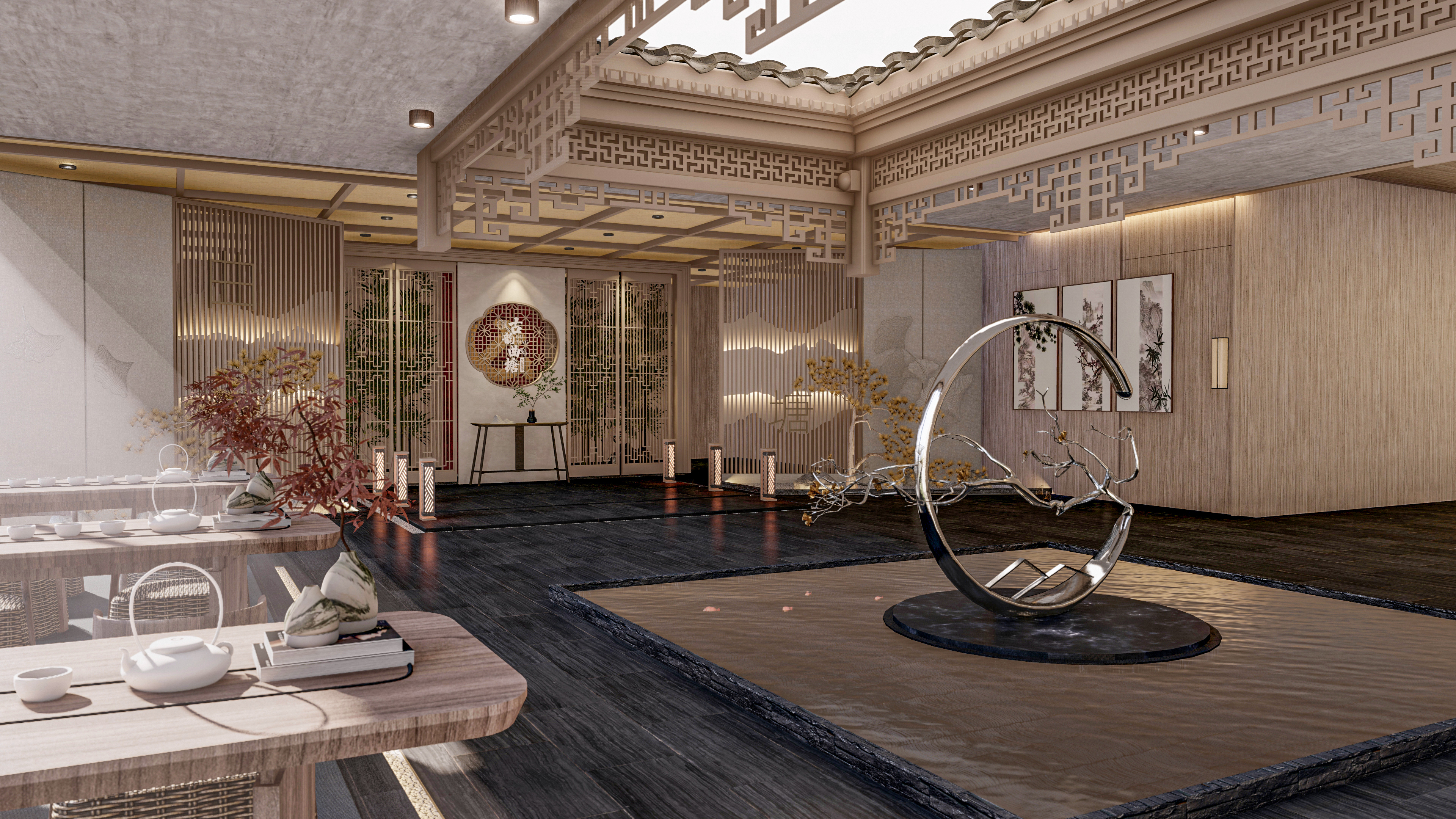 《屋中庭院》·中式文化展厅空间设计-16