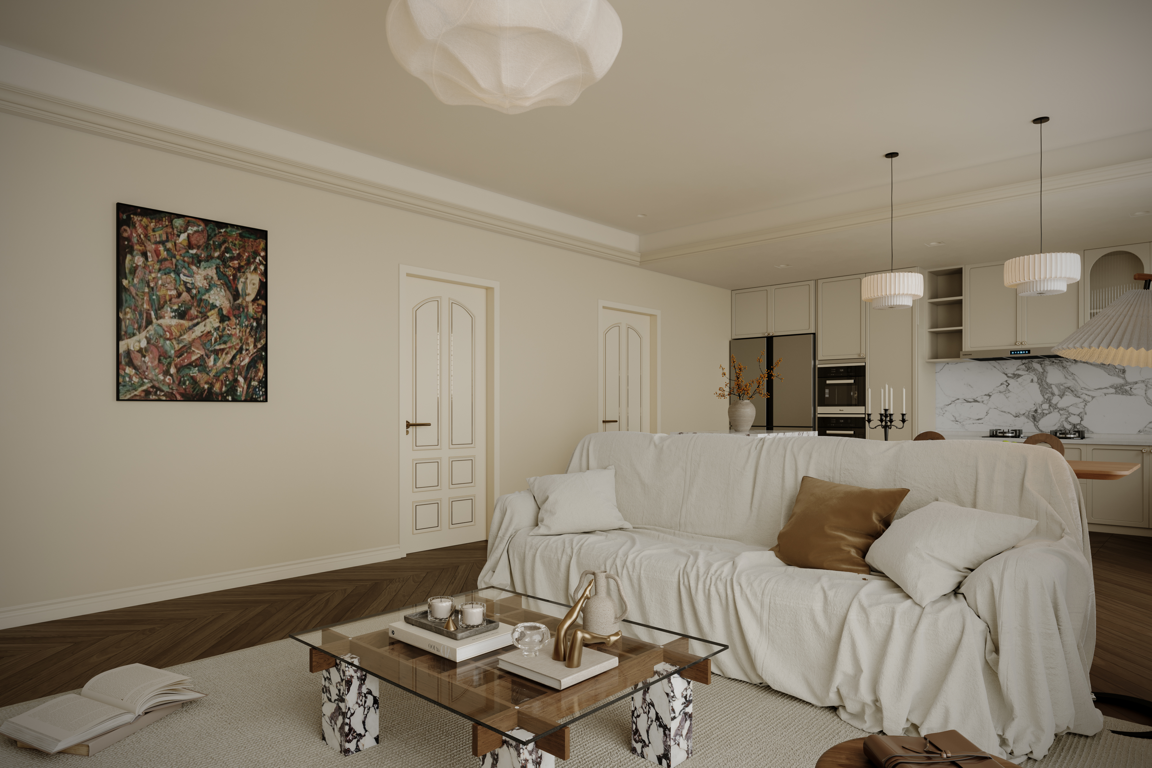 近期渲染作品----奶油色私宅-3