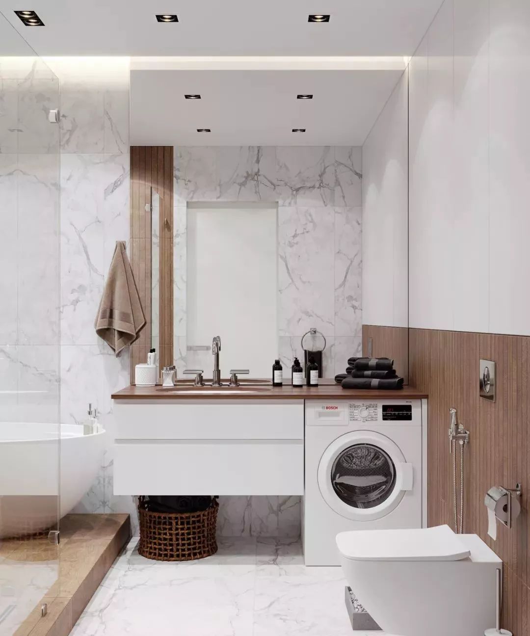 5㎡卫生间高级设计方案 | 洗衣机巧妙融入洗漱台与收纳柜-22