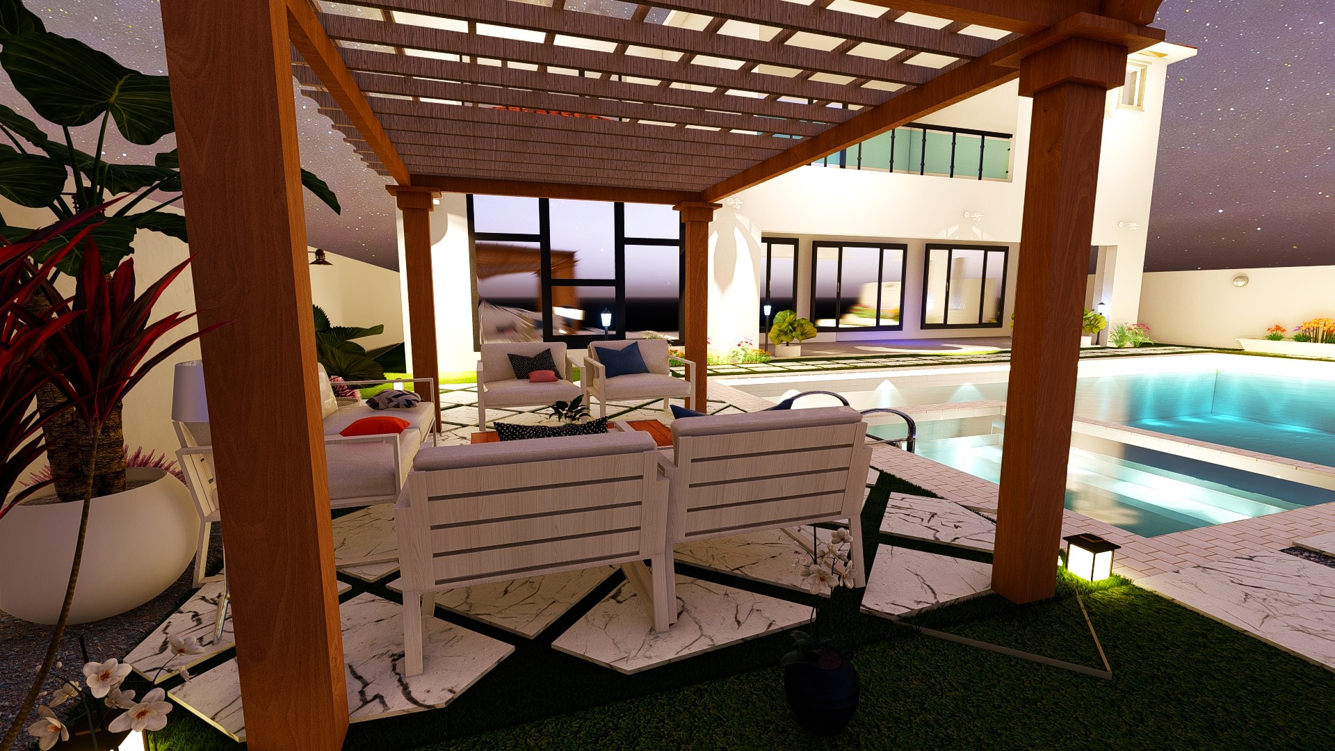 Backyard and front yard landscape design with pool-3